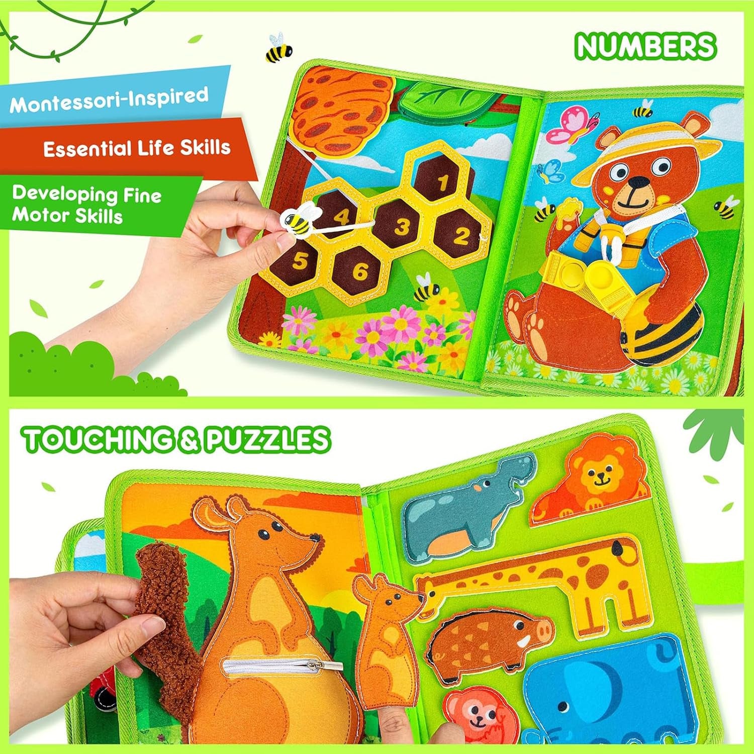 Busy Board Book Pour Enfant De 12-18+ Mois – 3D Animal Quiet Livre Jeux Montessori De Voyage En Avion Et En Voiture - 1 2 3 an Bébé Garçons Filles Cadeaux D'Anniversaire