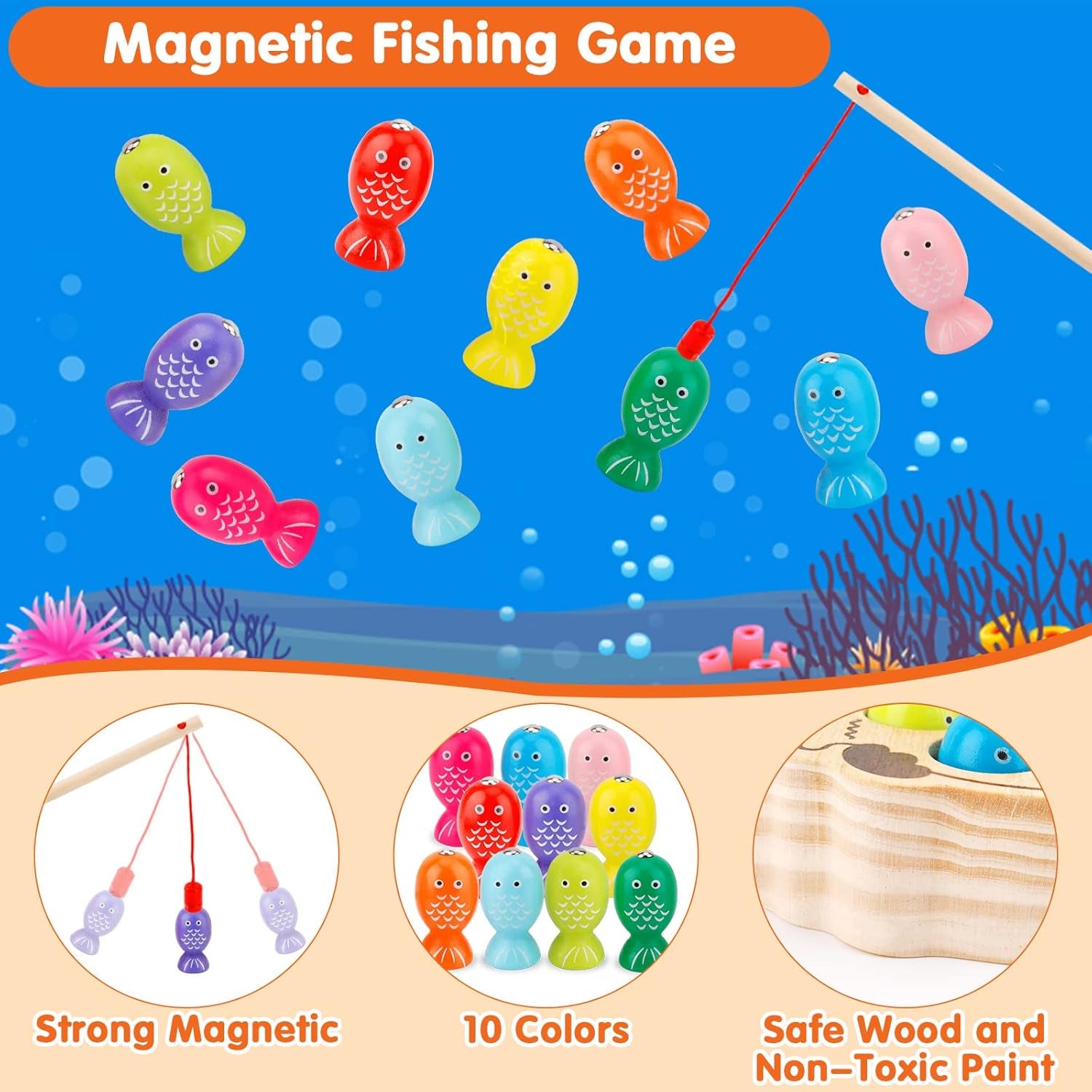 Jeux Montessori, Activite Enfant 2 Ans, Jouet En Bois Jeu De Pêche Magnetique, Cadeau Fille/Garcon 2 Ans, Bebe 1 An, Jeux Educatif Pour 2 3 4 5 Ans