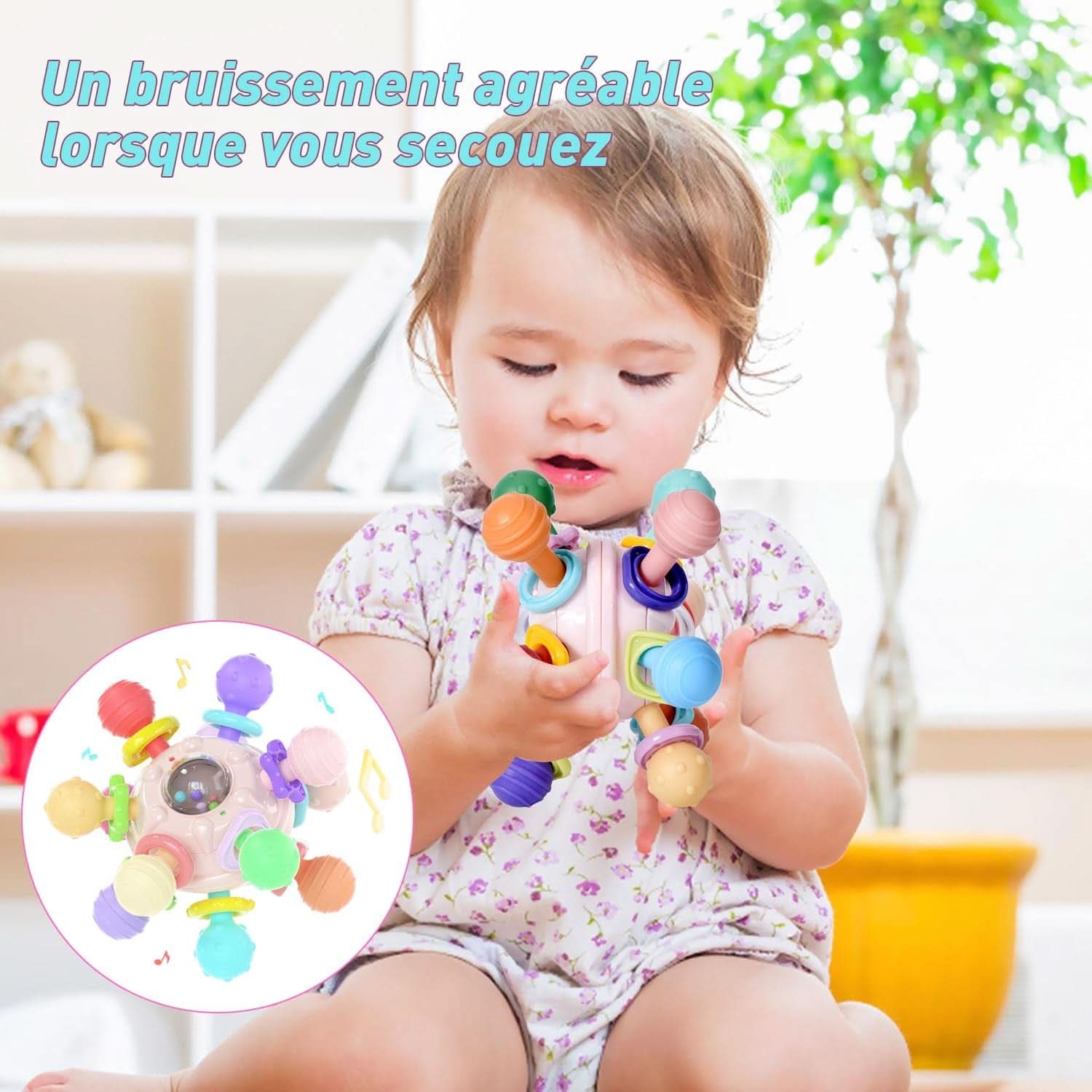 Jouet Bebe Dentition Pour Naissance 0-3 6 9 12 Mois, Jouet Bebe 1 An, Montessori Jeux D Eveil Enfant Hochet Sensorielle Balle, Cadeau Naissance Fille Garçons-Bleu