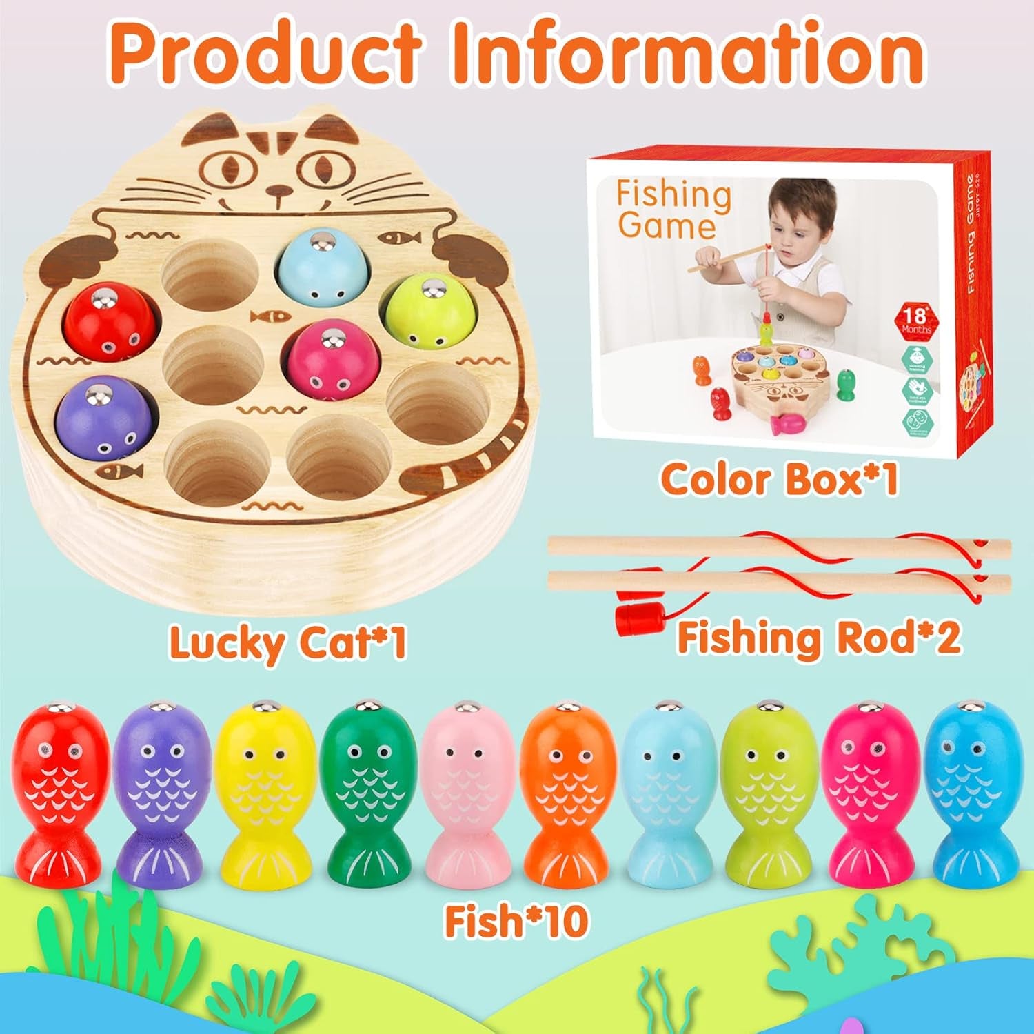 Jeux Montessori, Activite Enfant 2 Ans, Jouet En Bois Jeu De Pêche Magnetique, Cadeau Fille/Garcon 2 Ans, Bebe 1 An, Jeux Educatif Pour 2 3 4 5 Ans