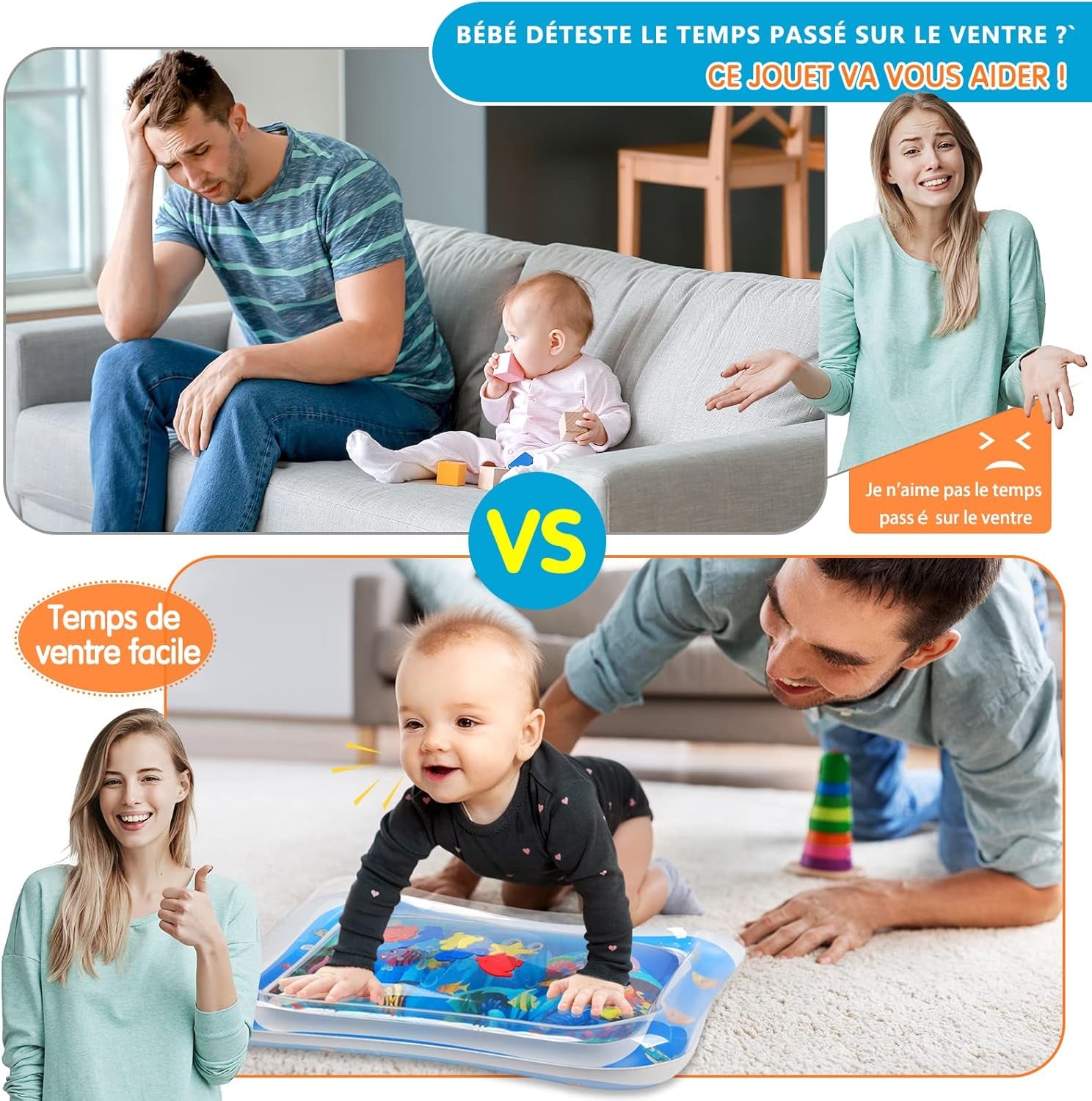 Gonflable Tummy Time Mat Tapis De Jeu D'Eau Pour Bébé De Qualité Supérieure Pour Bébés Et Tout-Petits Jouets Pour Bébé De 3 6 9 Mois