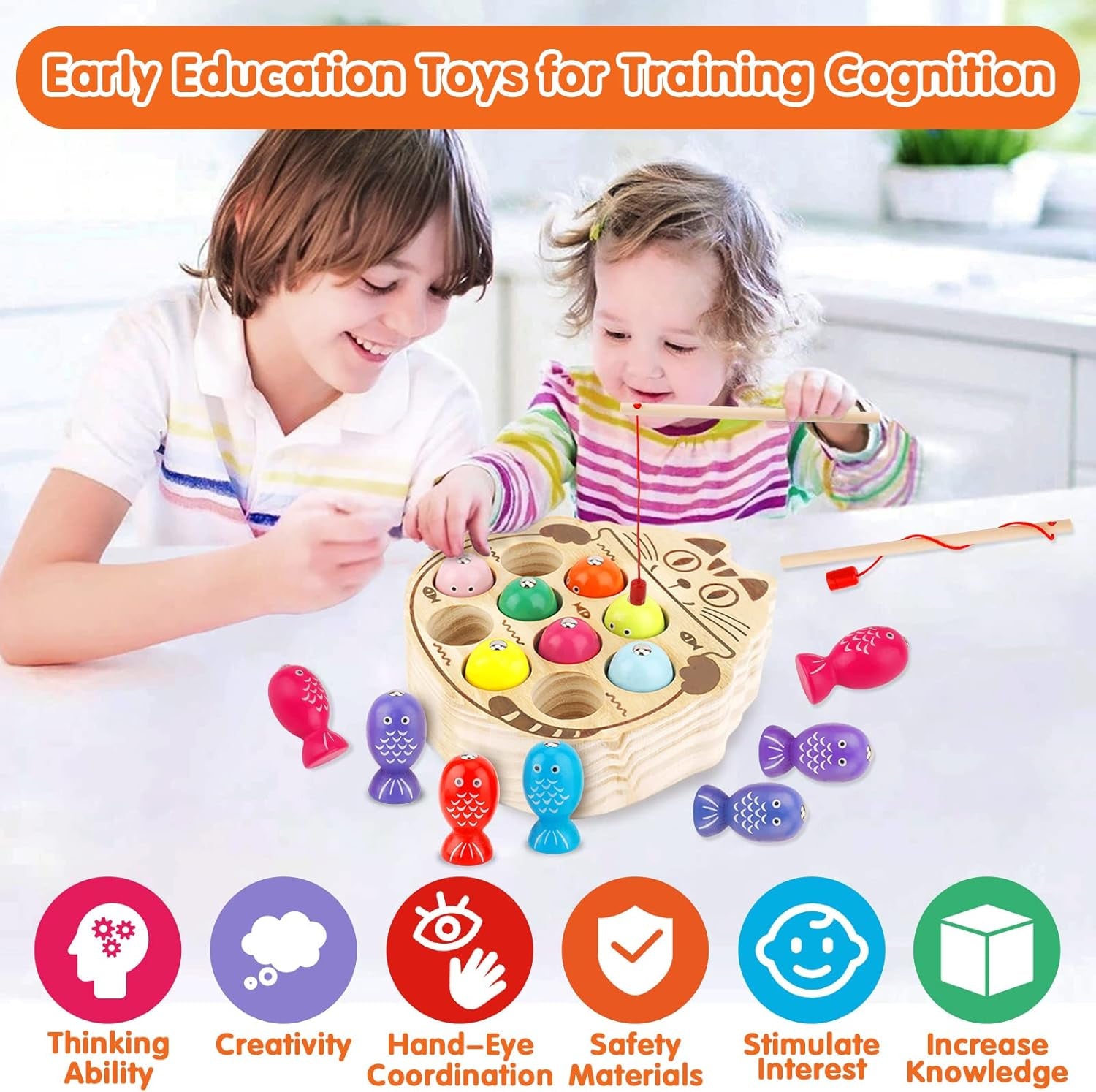 Jeux Montessori, Activite Enfant 2 Ans, Jouet En Bois Jeu De Pêche Magnetique, Cadeau Fille/Garcon 2 Ans, Bebe 1 An, Jeux Educatif Pour 2 3 4 5 Ans