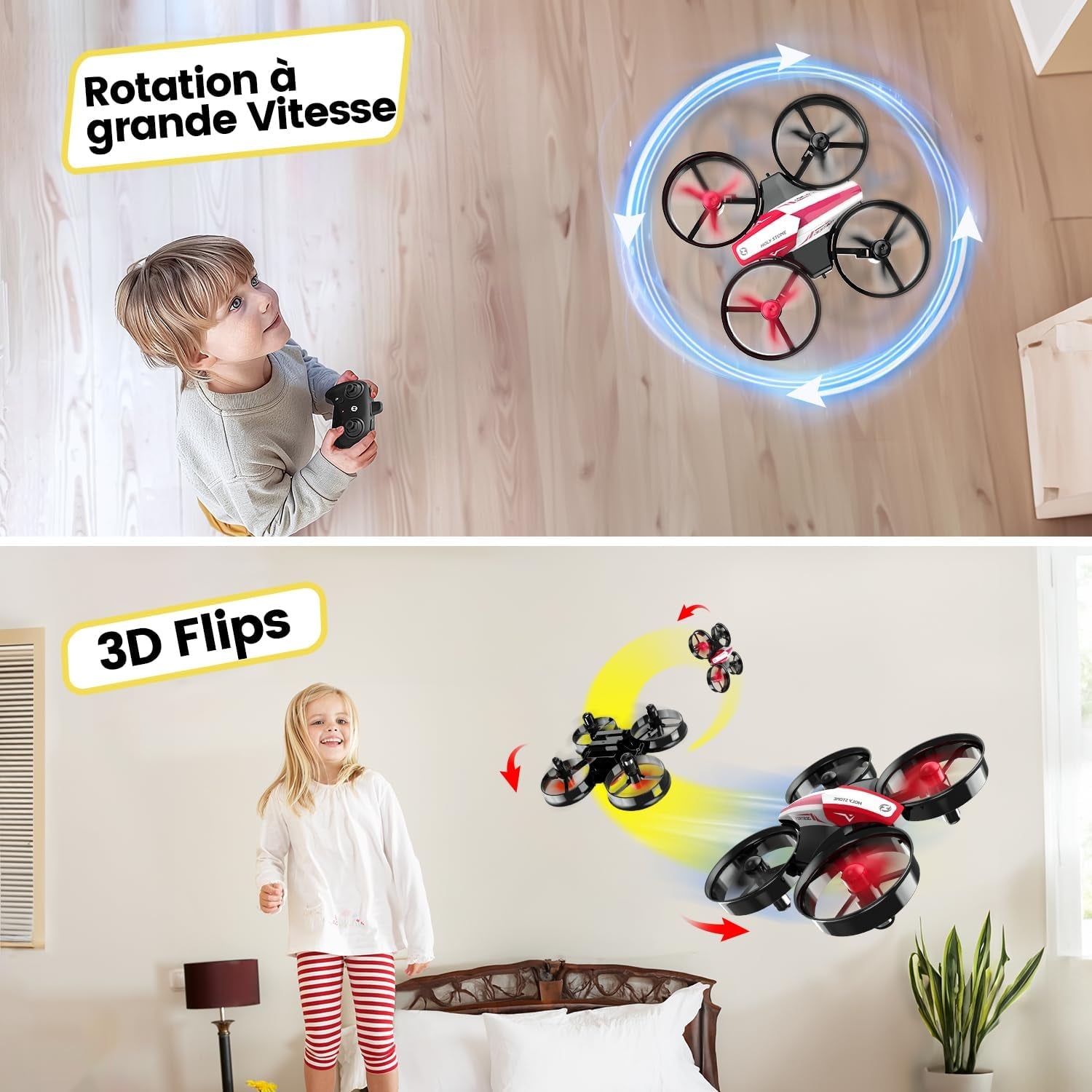 HS210 Mini Drone Quadricoptère Pour Enfants Et Débutants Avec Vol Automatique, Flips 3D, Mode Sans Tête Et Piles Supplémentaires, Pour Garçons Et Filles, Rouge