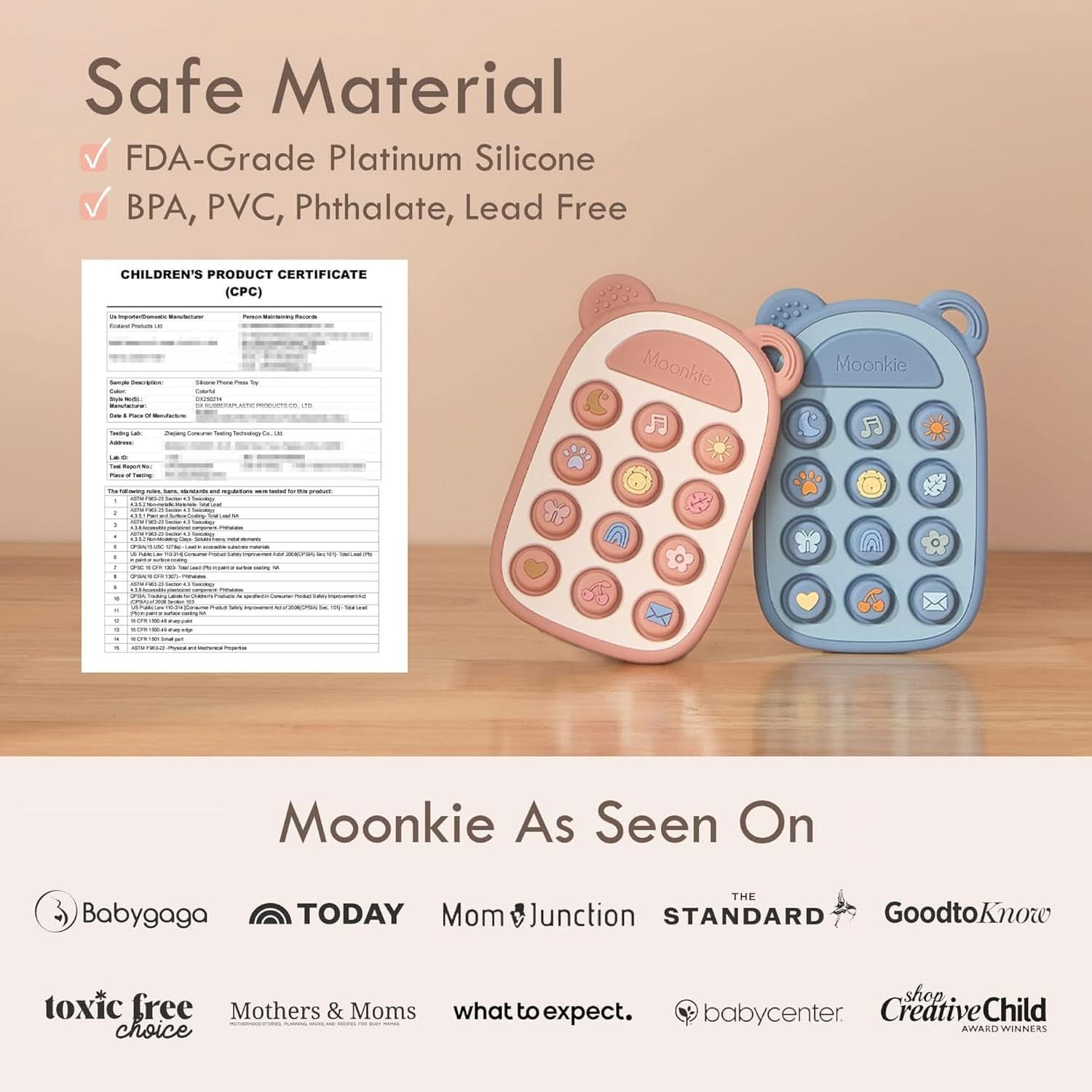 Jouet Dentition Bébé, Téléphone Silicone Pour Enfant, Pop It Jouets, Anneau Dentition Bebe, Sans BPA, Jeux Eveil, Jouet Bebe 3 Mois+, Cadeau Naissance Garcon & Fille(Blush)