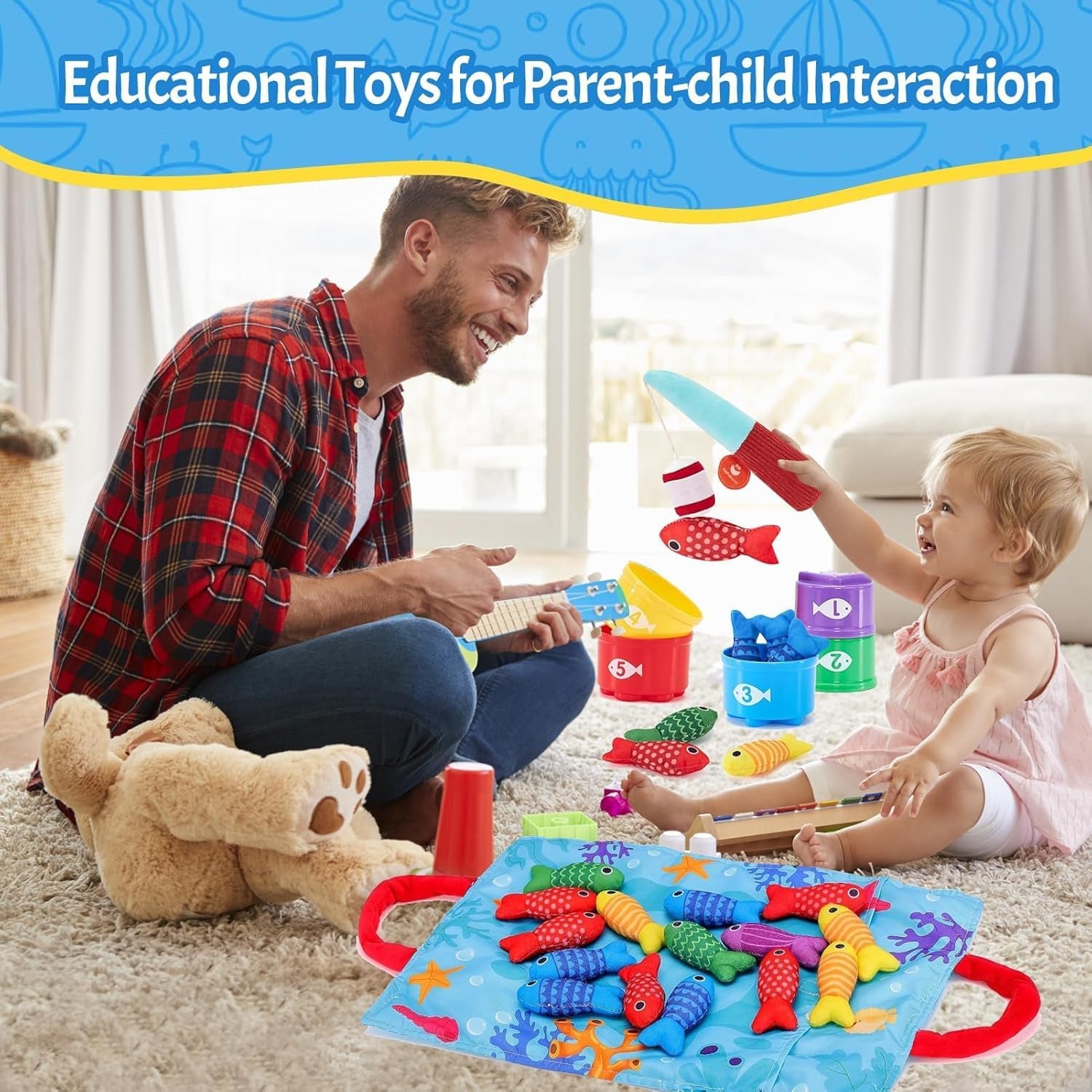 Jouet Bebe 1 An, Jeux Montessori Pêche a La Ligne Pour Enfant 1 2 3 Ans, Fille Garçon Jouet 12 18 Mois, Jouet Bebe Cadeau Pour Enfant 1-3 Ans