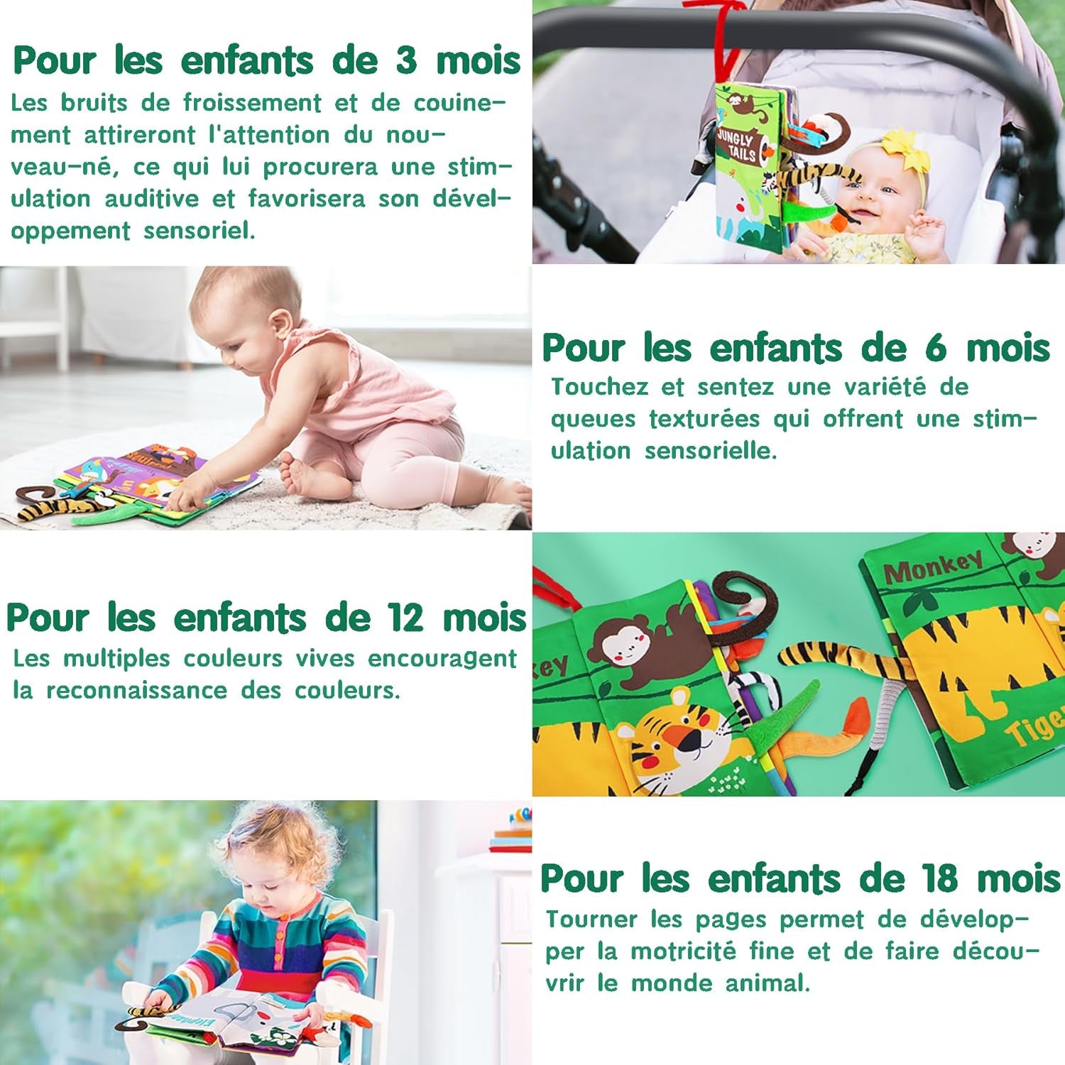 Livre Tissu Bébé Eveil,Livre Bebe 0-3 Mois,Jouet Bebe Jouet Educatif Enfant Idée Cadeau Dès La Naissance