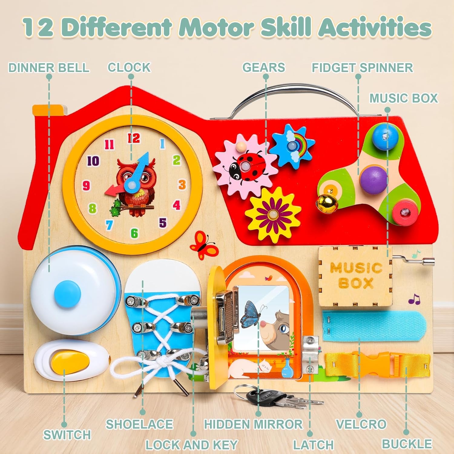 Wooden Busy Board, Jeux Montessori Éducatif Jouets D'Activité Et De Développement, Activité Sensoriel Parcours Motricité Bébé Jeux Educatif Jouet Enfant, Jeux Enfant Voyage, Cadeaux De Noël