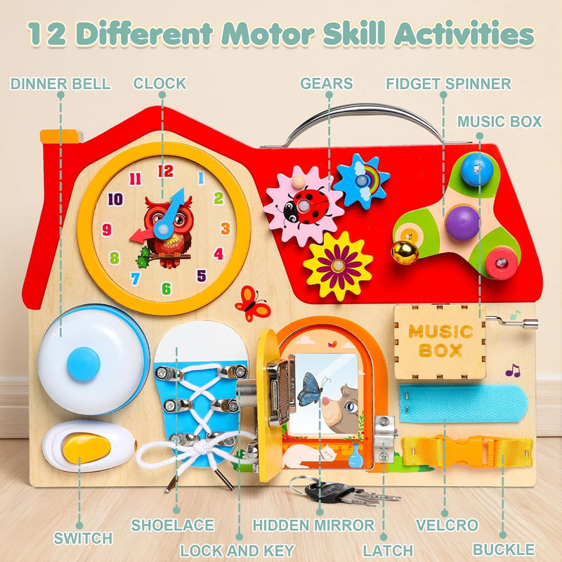 Wooden Busy Board, Jeux Montessori Éducatif Jouets D'Activité Et De Développement, Activité Sensoriel Parcours Motricité Bébé Jeux Educatif Jouet Enfant, Jeux Enfant Voyage, Cadeaux De Noël