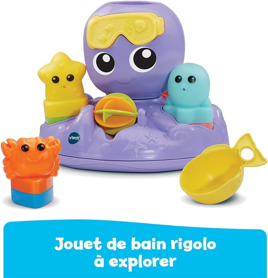 - Julie, Ma Pieuvre Toupie De Bain, Jouet De Bain Bébé Avec Trieur De Formes, 3 Animaux Arroseurs Faciles À Laver Et Sécher, Cadeau Enfant Fille Et Garçon Dès 1 an - Contenu En Français