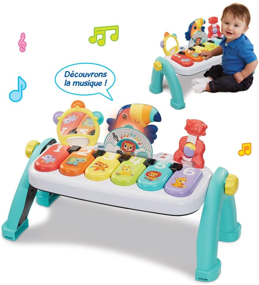- Mon Super Piano Des Découvertes - Jouet Musical 3 En 1 - Clavier Piano Bébé Inclinable Avec 3 Partitions De Musique Et 2 Hochets Instruments - Cadeau Bébé Dès 9 Mois - Contenu En Français