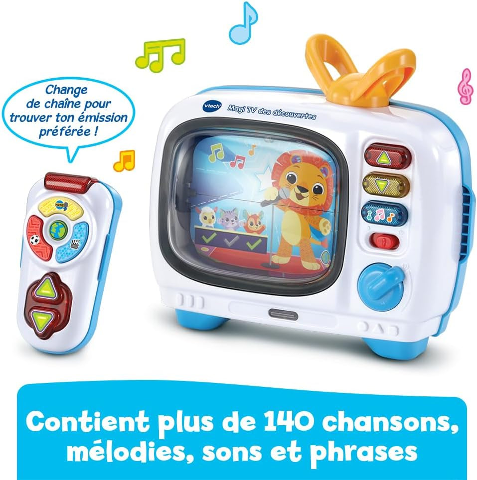 - Magi TV Des Découvertes - Télé Bébé Musicale Avec Télécommande Bébé Jouet Interactif, Effets Lumineux - Jouet Parlant Bilingue Fr/En - Cadeau Enfant Dès 1 an - Contenu En Français Et Anglais