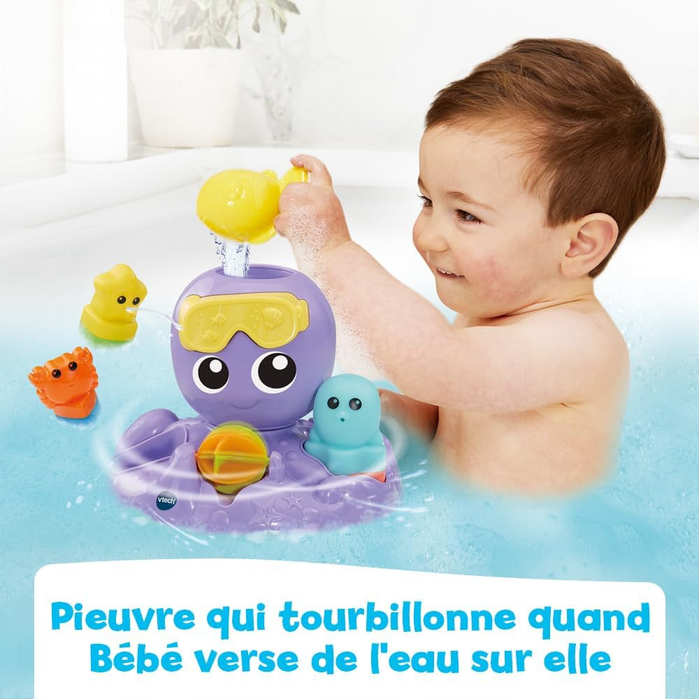 - Julie, Ma Pieuvre Toupie De Bain, Jouet De Bain Bébé Avec Trieur De Formes, 3 Animaux Arroseurs Faciles À Laver Et Sécher, Cadeau Enfant Fille Et Garçon Dès 1 an - Contenu En Français