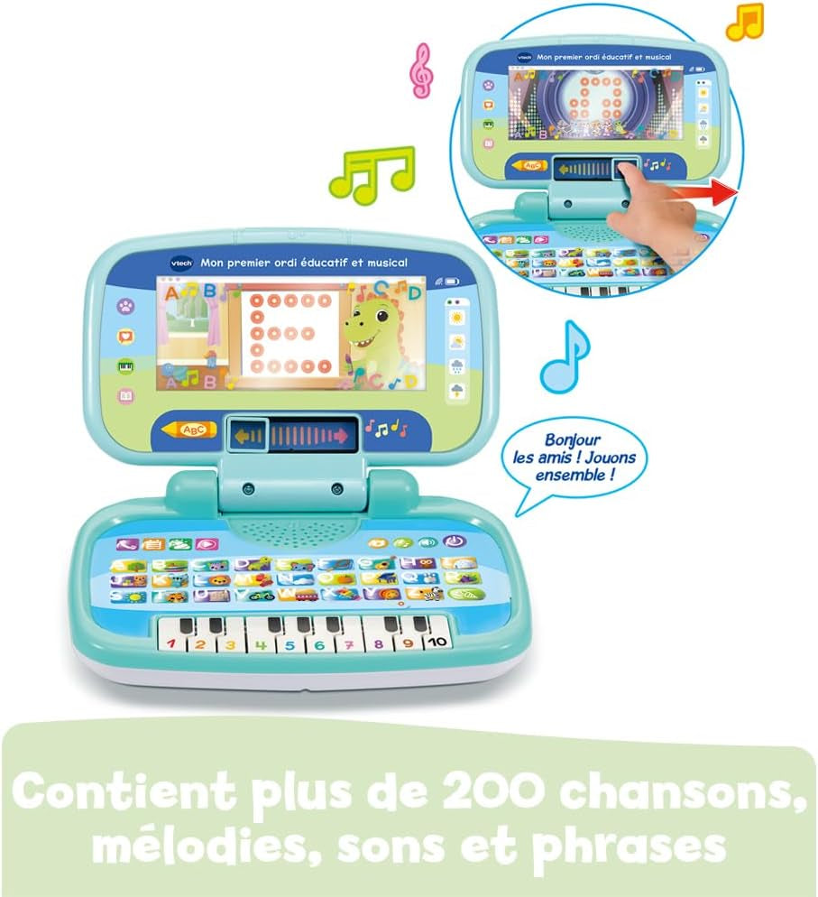 - Mon Premier Ordi Éducatif Et Musical, Ordinateur Portable Enfant Avec Écran Animé, Clavier ABC, Poignée De Transport Et 7 Jeux Éducatifs, Cadeau Enfant De 2 Ans À 5 Ans - Contenu En Français