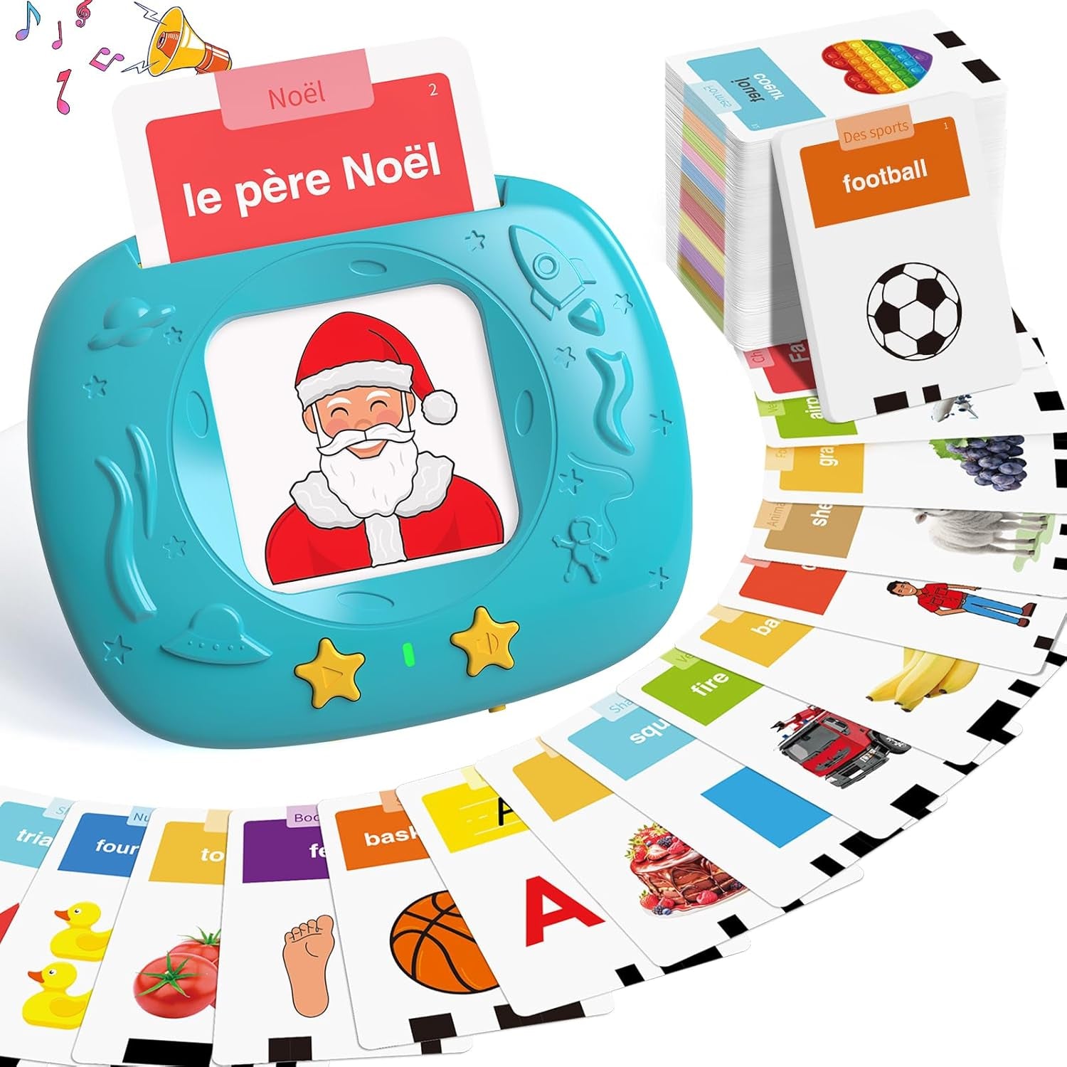 Jouets Éducatifs De La Parole Pour Tout-Petits, Cartes-Flash Réalistes Améliorées, Mots Visuels Français Avec Sons, Accent Français, Kit Jeu Montessori Pour Enfants D'Âge Préscolaire (Bleu)