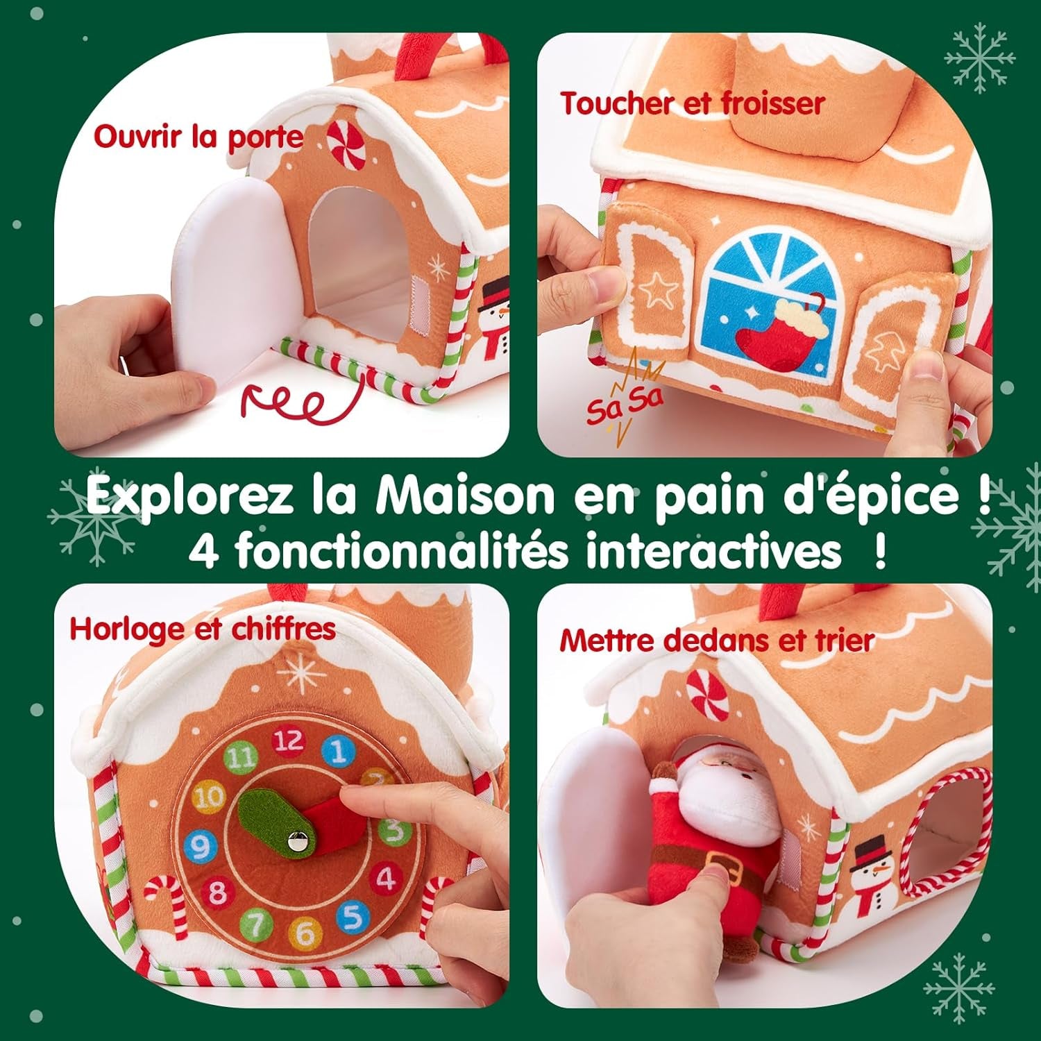 Jouet Bébé 6 Mois, Maison En Pain D'Épices De Noël - Jouet Eveil Bebe 6-12 Mois, Jouets Sensoriel En Peluche, Jeux Montessori Enfant Cadeau Pour Bebe 1 an Garçon Fille