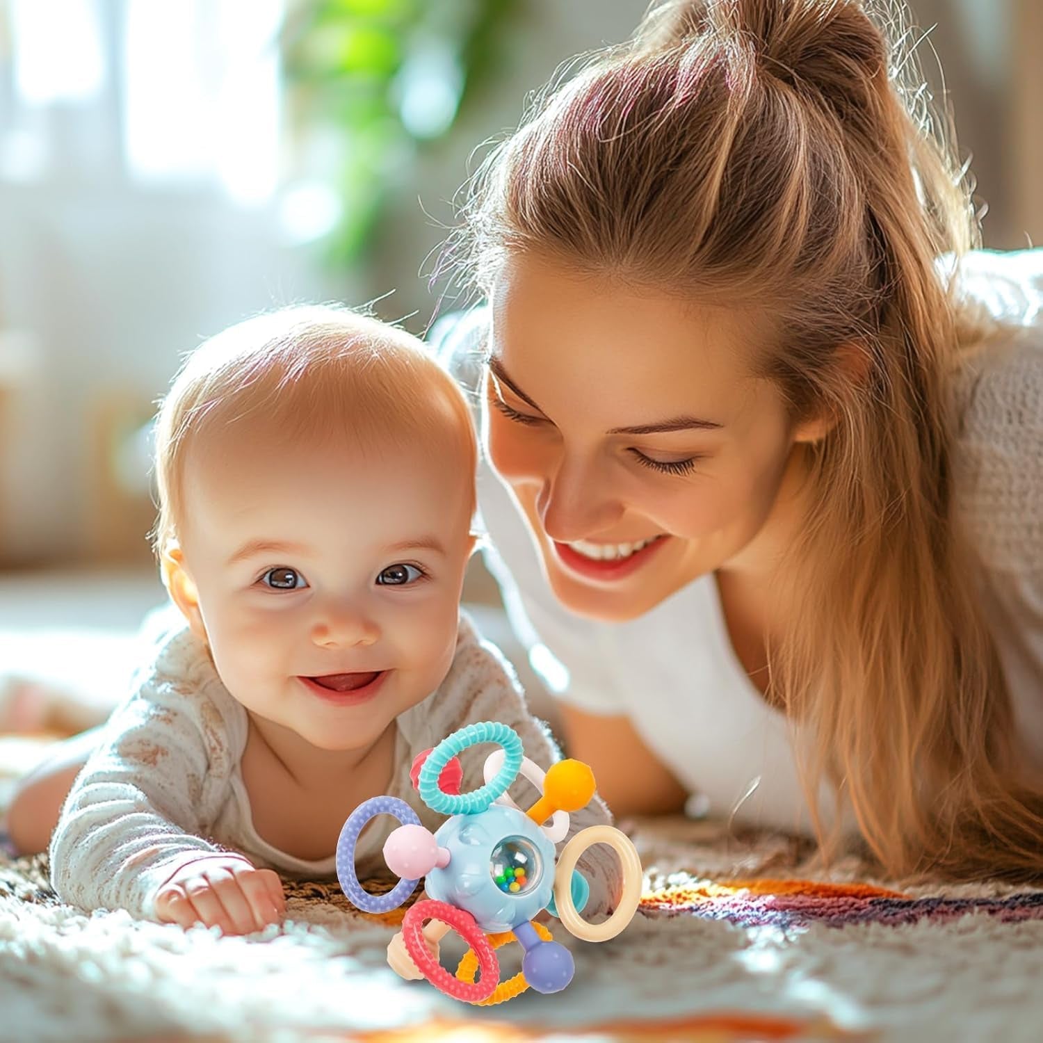 Jouet Dentition Bebe Balle Pour Naissance 0-3 Mois, Jouet Bebe 1 an Jeux Montessori Bebes Eveil 0-6 Mois, Jeux Bebes Hochet Sensorielle 0 3 6 9 12 Mois Filles Garçons (Bleu)