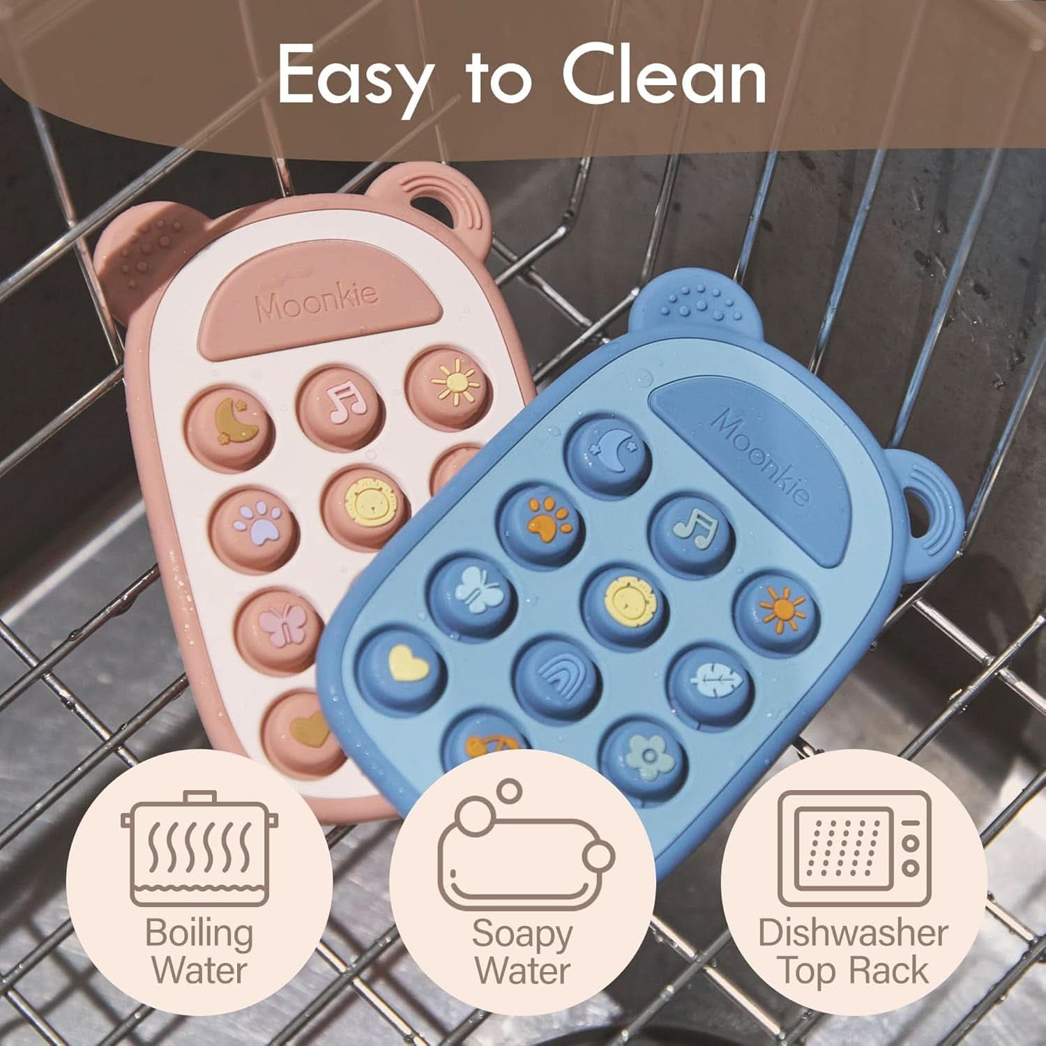 Jouet Dentition Bébé, Téléphone Silicone Pour Enfant, Pop It Jouets, Anneau Dentition Bebe, Sans BPA, Jeux Eveil, Jouet Bebe 3 Mois+, Cadeau Naissance Garcon & Fille(Blush)