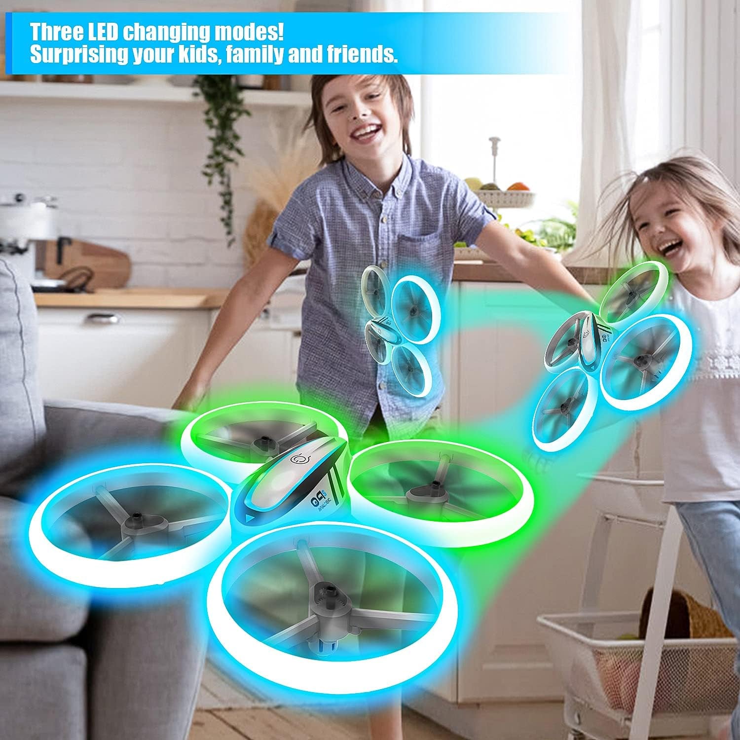 Q9S Drone Enfant,Helicoptere Telecommande Avec Lumières Bleues Et Vertes Et Deux Batteries,Rc Quadricoptère Avec Maintien D'Altitude Et Mode Sans Tête,Jouet Cadeau Pour Garçons Et Filles