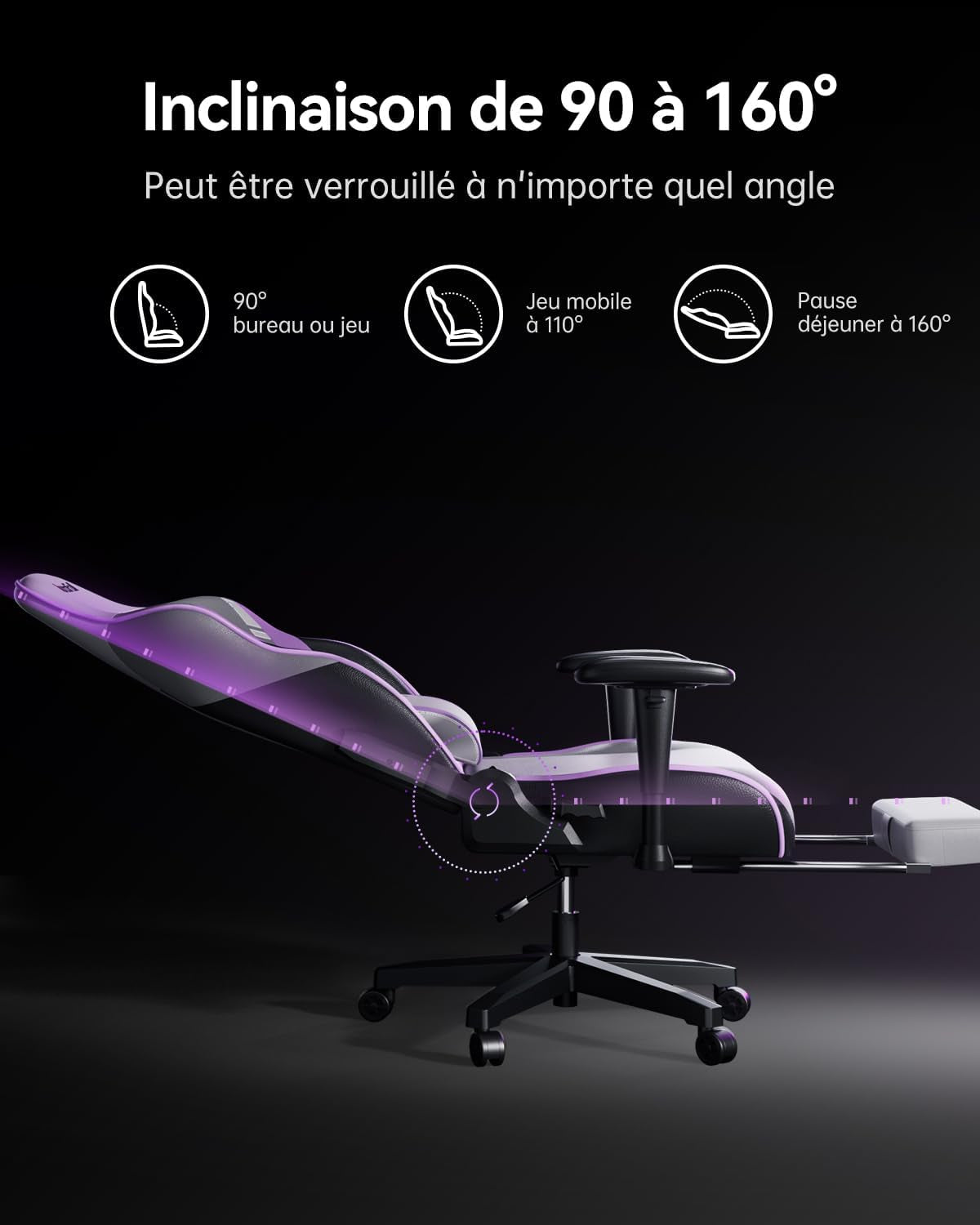 C3 Pro Chaise Gaming Chaise Gaming En Cuir Résistant Avec Siège Épais, Accoudoirs 3D Et Inclinaison 160° - Confort Ergonomique Pour Sessions Longues (Blanc/Violet)