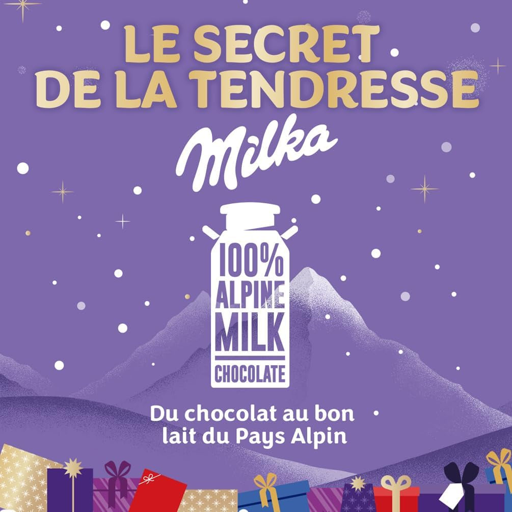 - 1 Calendrier De L'Avent Père Noël  - Assortiment De Chocolat Au Lait Du Pays Alpin, Chocolat Blanc Et Chocolat Au Lait Fourré - 1 Calendrier De 26 Chocolats Soit 213 G