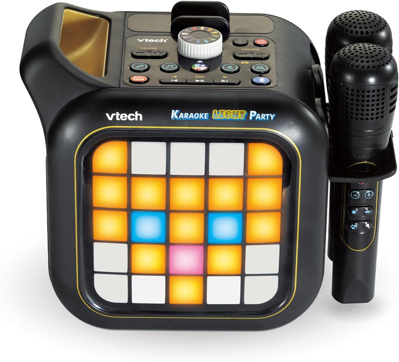 - Karaoke Light Party - Enceinte Bluetooth Lumineuse Pixel Art - Kit Karaoké Complet Avec 2 Micros Sans Fil, Modificateur De Voix Et Jeux - Cadeau Adulte, Ado Et Enfant - Contenu En Français