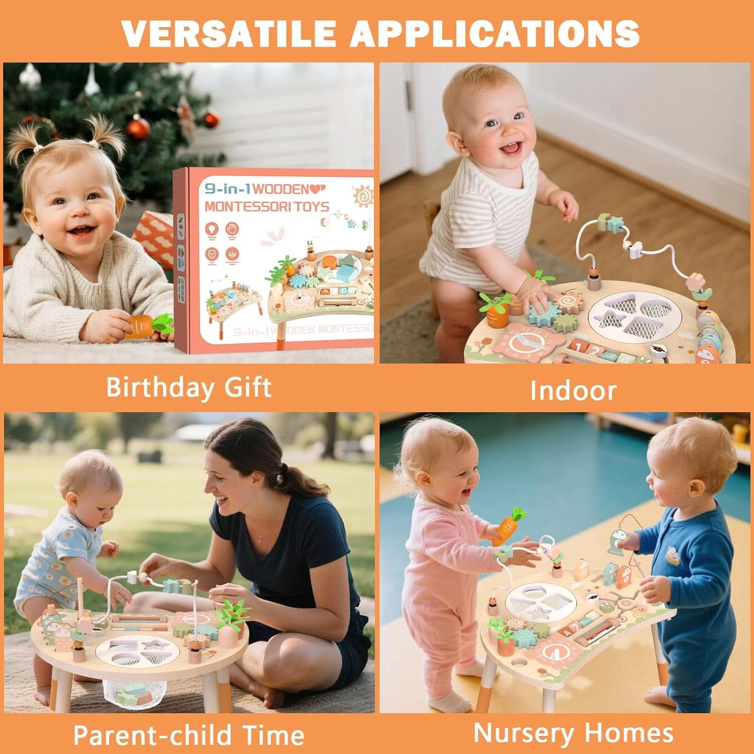 Table D’Activités Pour Bebe De 1 an Et Plus, Centre D’Activités Montessori En Bois 9 En 1 Avec Trieur De Formes, Jeu De Pêche, Labyrinthe De Perles, Jouets Éducatifs 12–18 Mois, Cadeau Enfant 1 An