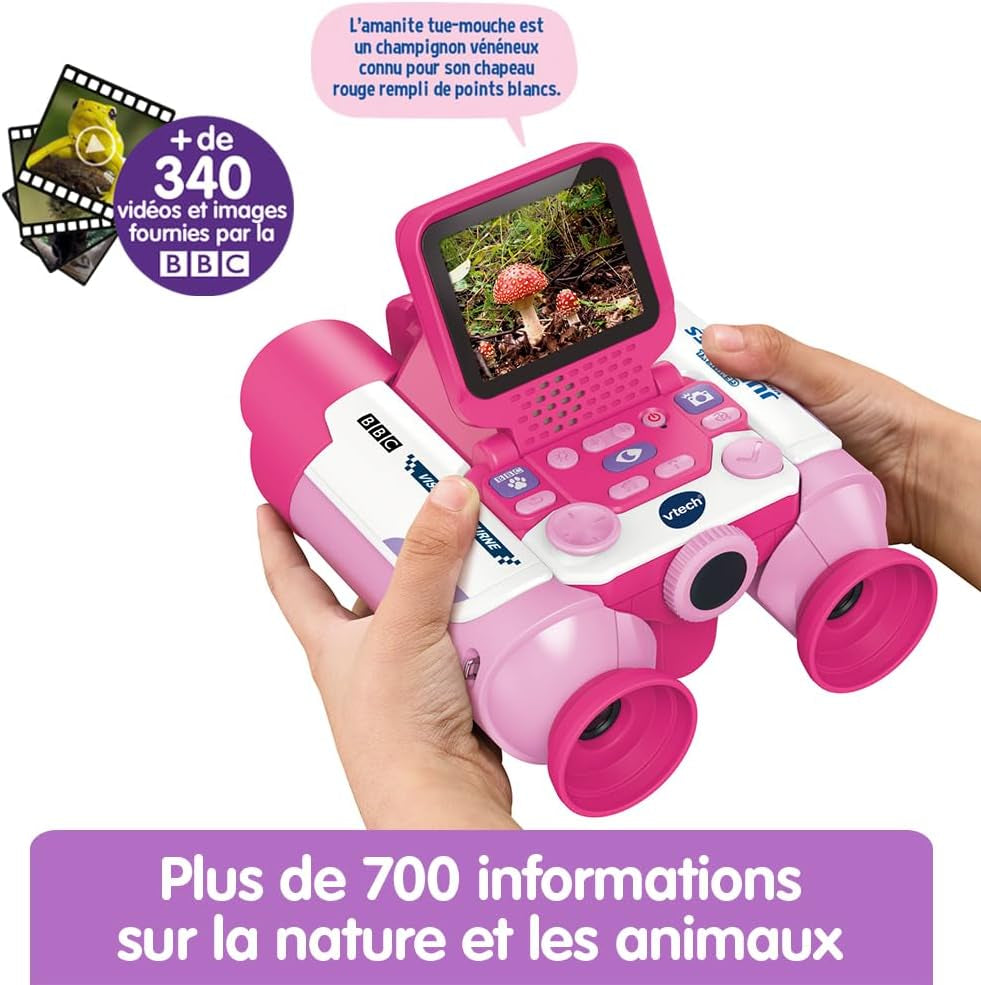 - Genius XL Jumelles Vidéo Interactives - Paire De Jumelles Enfant 10X21 Rose Avec Écran Couleur, Appareil Photo, Images De La BBC - Jeu Éducatif - Cadeau Enfant Dès 5 Ans - Contenu En Français