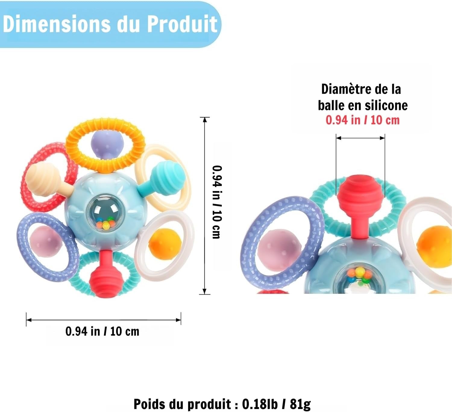 Jouet Dentition Bebe Balle Pour Naissance 0-3 Mois, Jouet Bebe 1 an Jeux Montessori Bebes Eveil 0-6 Mois, Jeux Bebes Hochet Sensorielle 0 3 6 9 12 Mois Filles Garçons (Bleu)