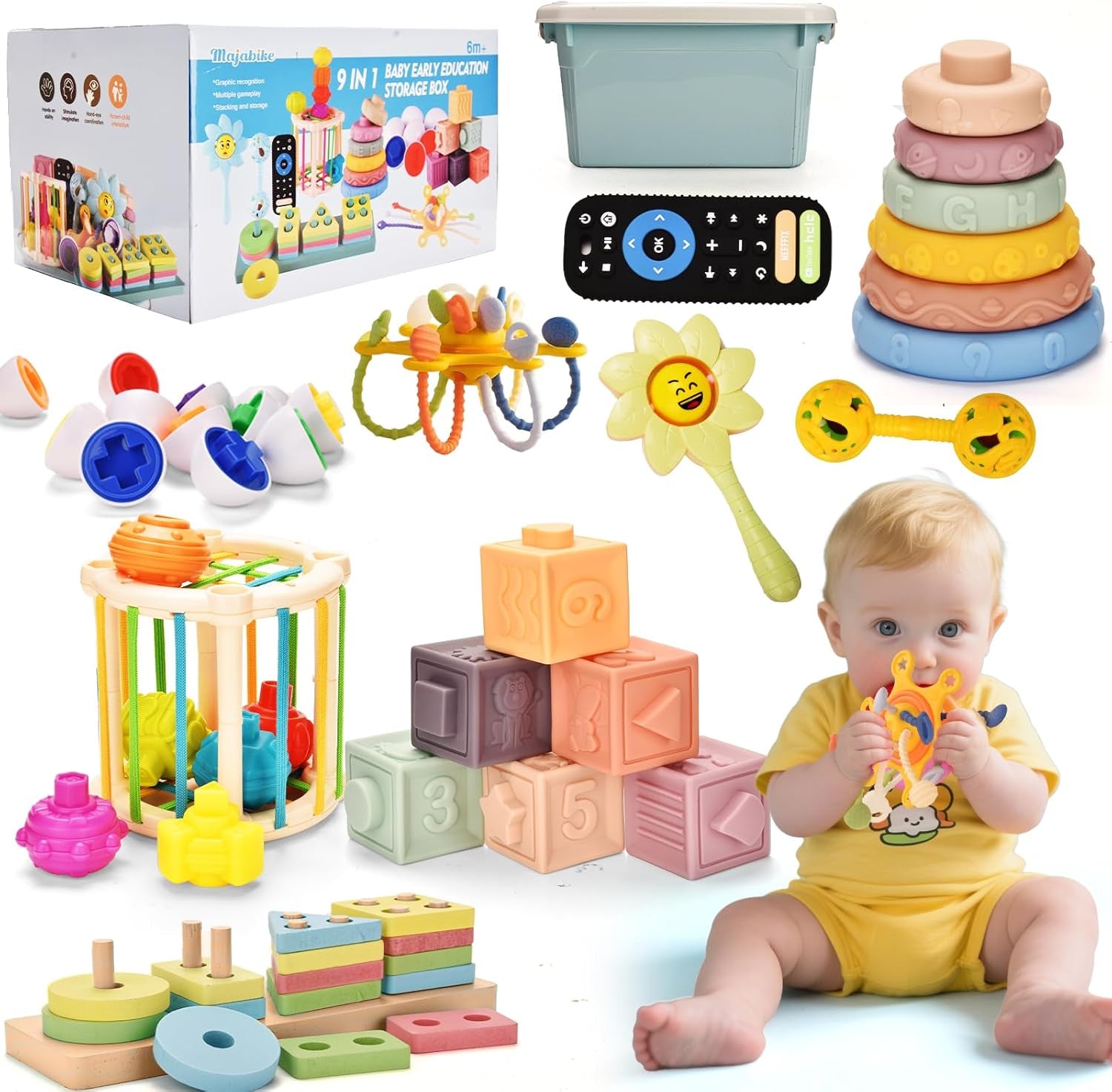 Jouets Bébés Pour 6 À 12 Mois,9 En 1 Montessori Jeux Bébé Eveil,Sensoriels,Trieur De Formes, En Blocs,À Empiler, Jouet Bebe 1 2 3 Ans Jeux Cadeau Pour Nouveau-Né