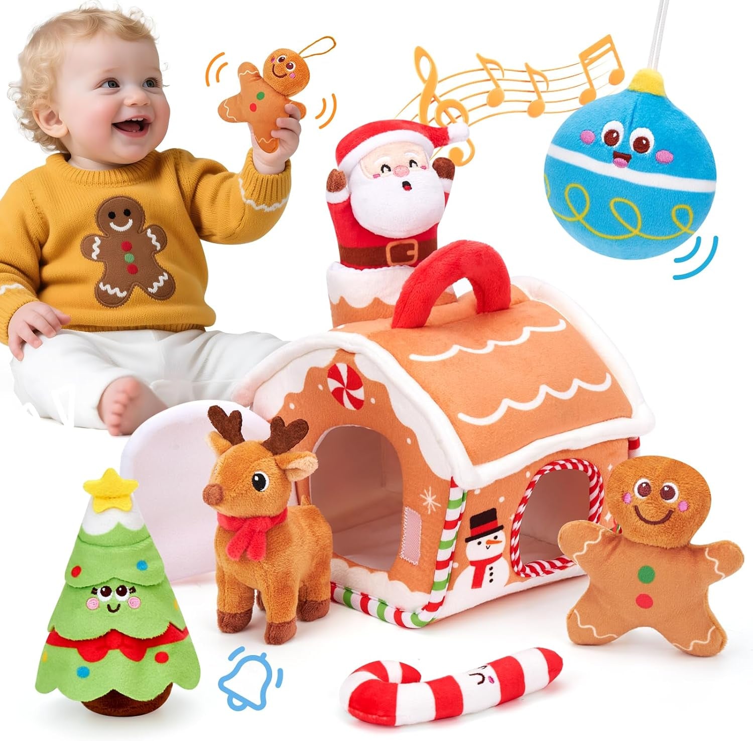 Jouet Bébé 6 Mois, Maison En Pain D'Épices De Noël - Jouet Eveil Bebe 6-12 Mois, Jouets Sensoriel En Peluche, Jeux Montessori Enfant Cadeau Pour Bebe 1 an Garçon Fille