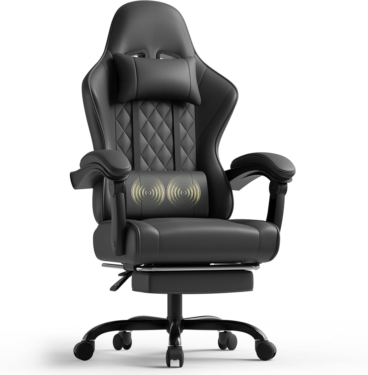 Chaise De Jeu Ergonomique Avec Massage Lombaire, Fauteuil Gaming, Repose-Pieds Rétractable, Dossier Réglable, Confort Quotidien, Gaming Et Bureau, Noir