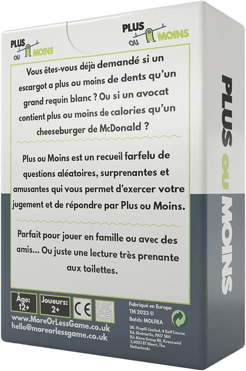 More or Less: plus Ou Moins | Version Française | Jeux De Cartes Amusants Pour Les Adultes & Les Enfants |