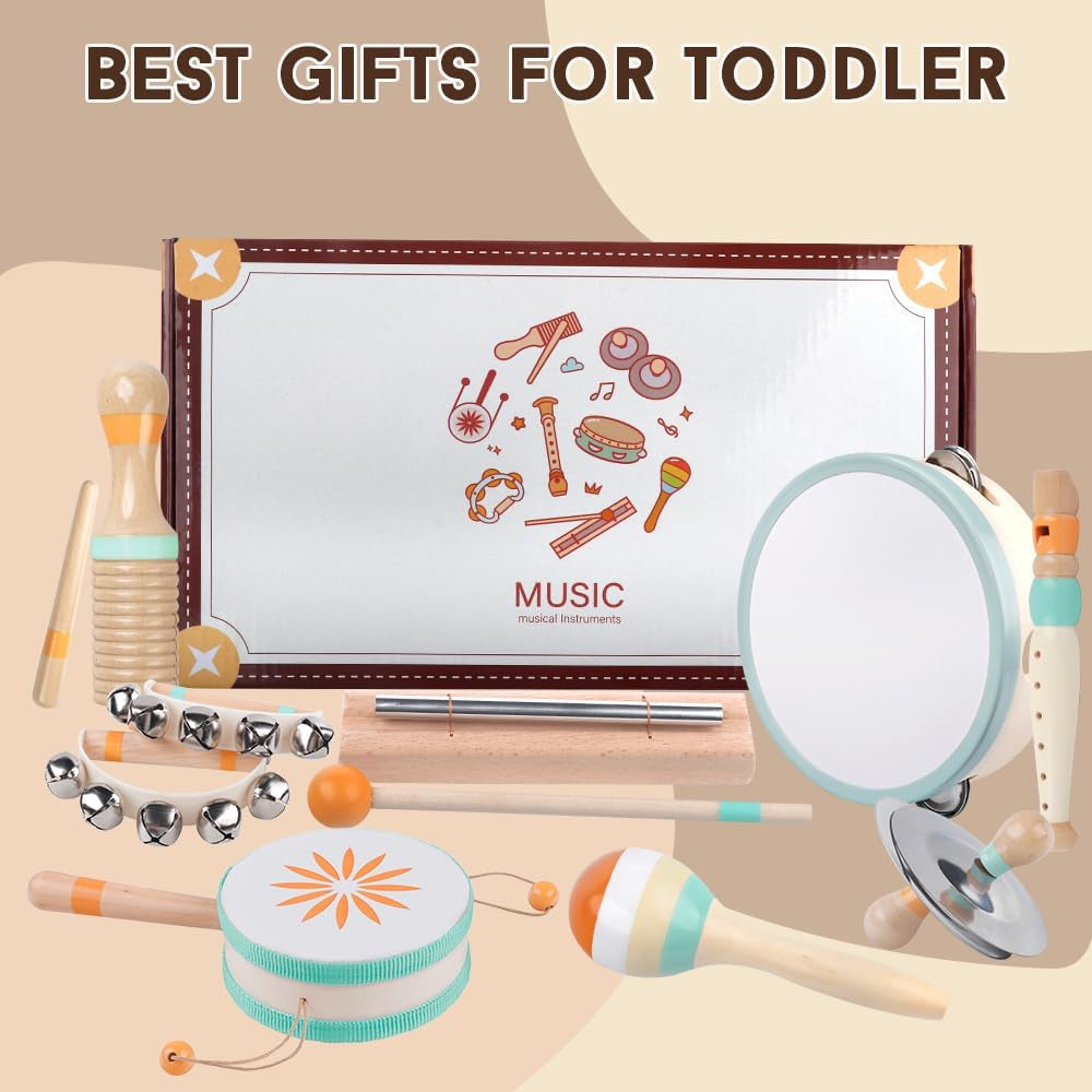 Instruments De Musique Pour Tout-Petits, Jouets Musicaux Montessori Pour Bébés, Instruments Pour Garçons Et Filles De 1 An, Cadeau De Noël Et D'Anniversaire Pour Enfants De 1 À 3 Ans (8 in 1)