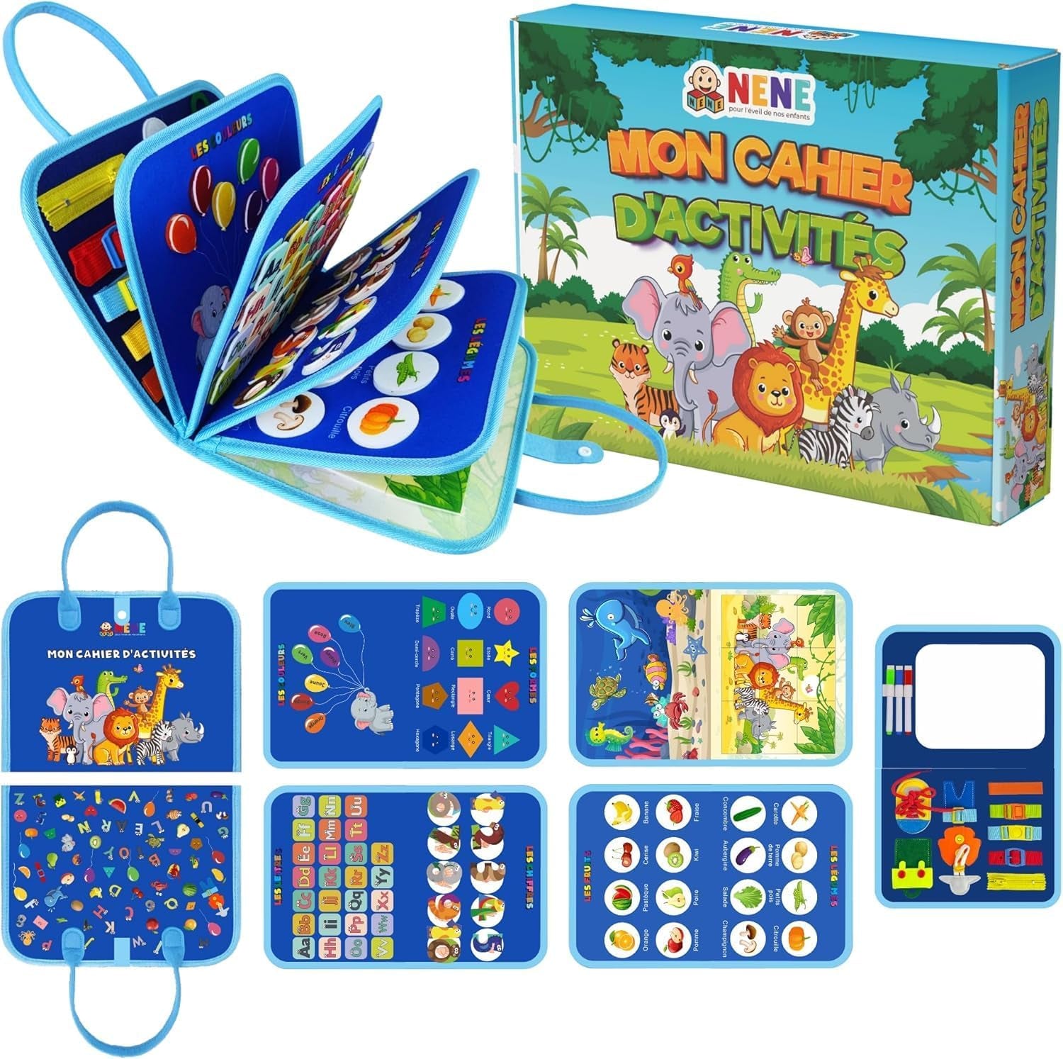 Nene Busy Board Montessori – Jouet Éducatif 2 À 6 Ans Garçon Fille – Planche D’Activités Sensorielle Sans Écran – Lettres, Chiffres, Formes, Couleurs – Motricité Fine – Idée Cadeau Enfant
