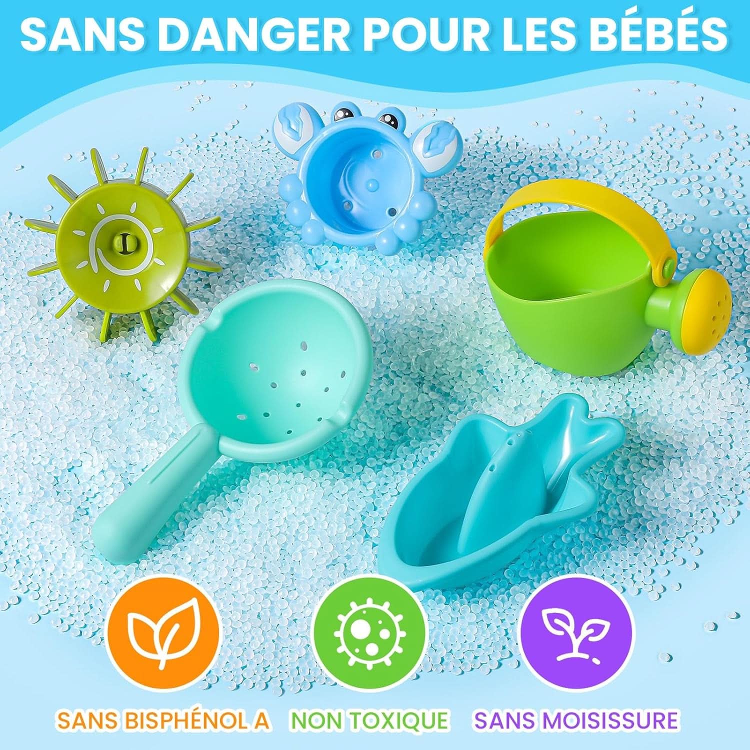 Jouet De Bain Pour Bebe , Jeux De Bain Enfant Jeu De Bain Bébé Jouet Piscine Sans Moisissures Arrosoir Tasses Empilables Bateaux Empilables 10 Pièces