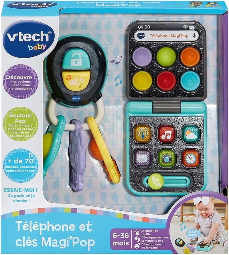 - Téléphone Et Clés Magi'Pop, Coffret Bébé Duo, Téléphone Flip Jouet Interactif Et Hochet Clefs Avec Bip Voiture Et Jouet De Dentition Ourson, Cadeau Bébé Dès 6 Mois - Contenu En Français