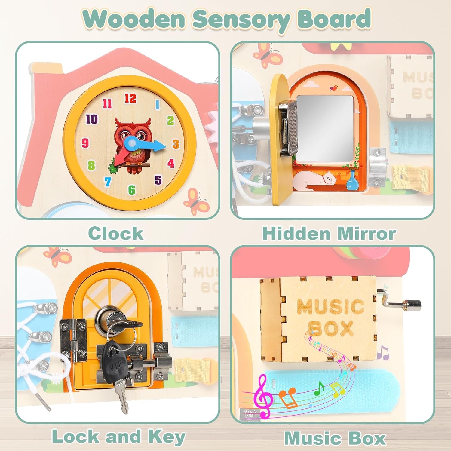 Wooden Busy Board, Jeux Montessori Éducatif Jouets D'Activité Et De Développement, Activité Sensoriel Parcours Motricité Bébé Jeux Educatif Jouet Enfant, Jeux Enfant Voyage, Cadeaux De Noël