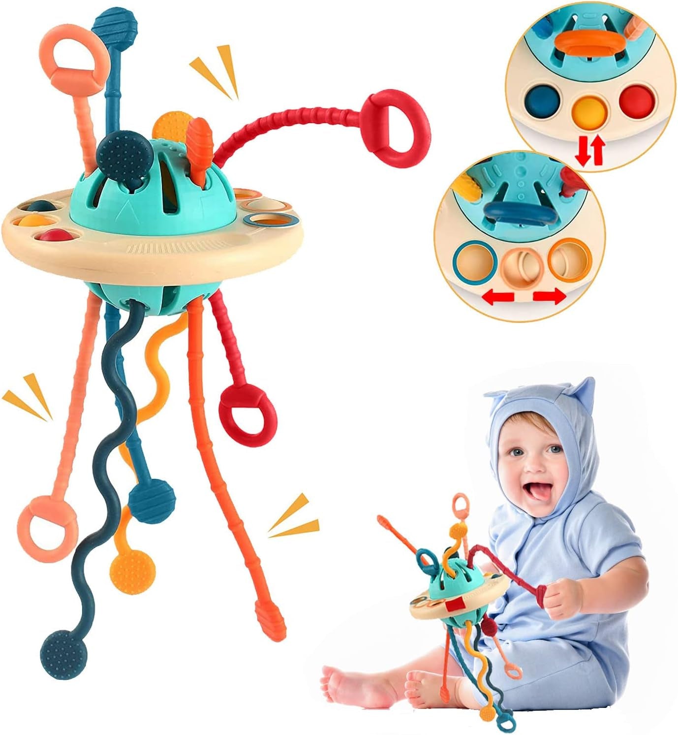 Jouet Montessori Pour Bébé 18 Mois, Jouet Sensoriel Jeux De Corde À Tirer, Jouet De Dentition Bébé, Jeux Éducatif, Jouets D'Apprentissage Précoce Pour Enfant 1 Et 2 Ans