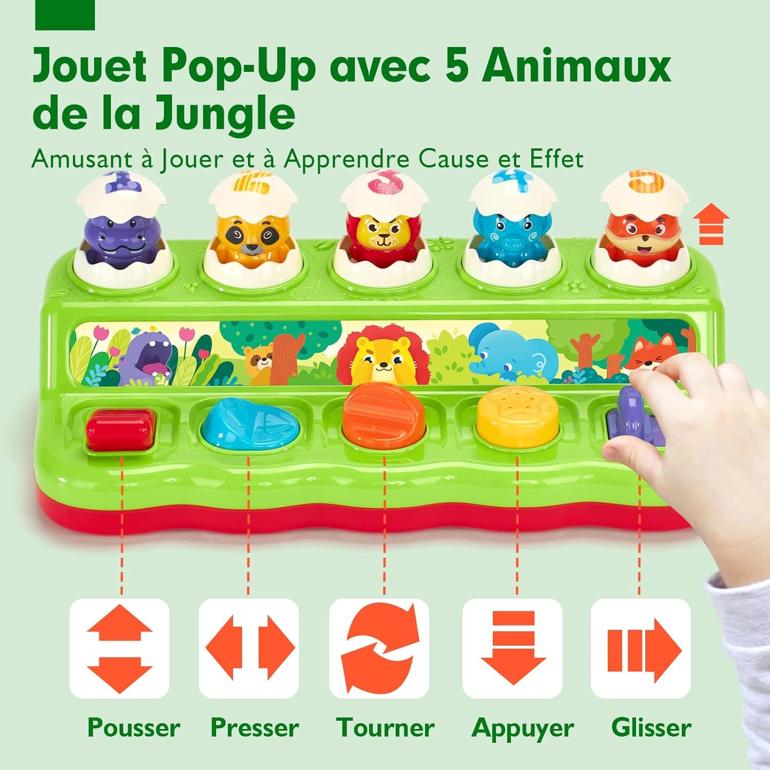 Jouet Pour Bébé 1 an Jouet Montessori Avec Musique Et Lumières Pour Enfant 1 2 3 4 Ans Fille Garçon, Jouet Enfant Pop-Up Animaux Avec Couleurs, Parfait Pour Les Cadeaux D'Anniversaire Noël