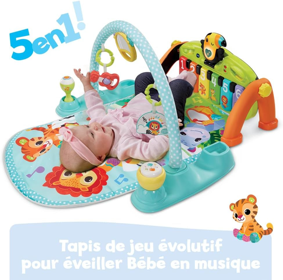 - Tapis Tap Tap Piano Évolutif 5 En 1 - Tapis D'Éveil Avec Arche D'Éveil, Piano Bébé Lumineux Et Hochets - Jeu Musical Et Évolutif - Motricité Bébé - Cadeau De Naissance - Contenu En Français