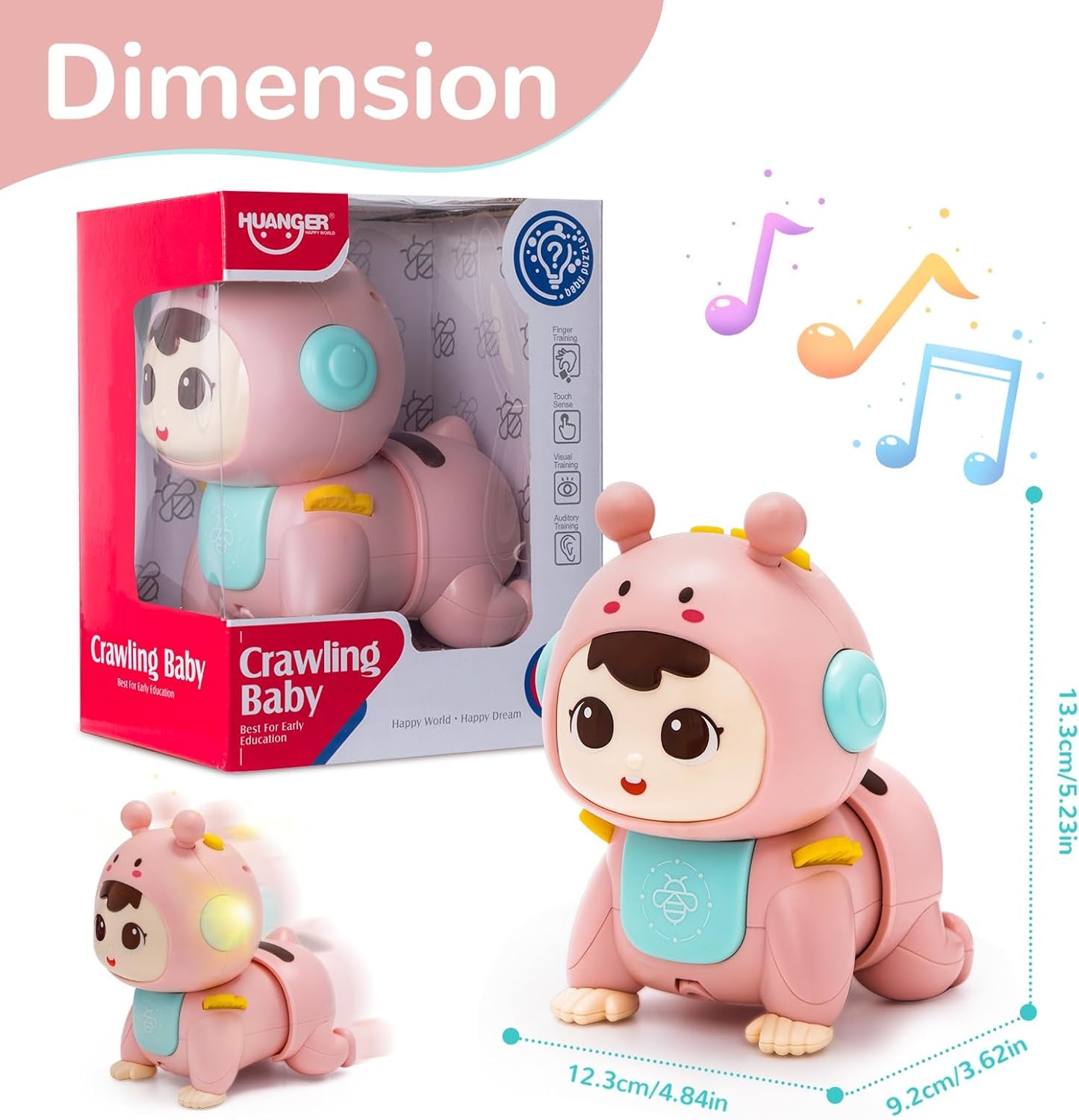 Jouet Bébé 3 6 9 Mois, Jouet Bébé Rampant Avec Musique Et Lumière Jouets Musicaux Sensoriel Eveil Pour Tummy Time Naissance Cadeau Bebe Rose