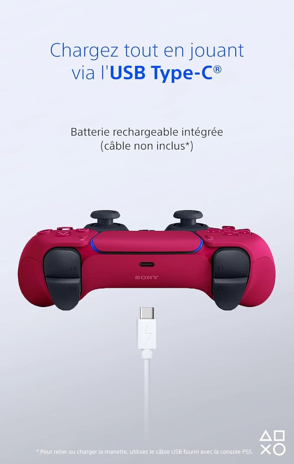 Sony, Manette  5 Officielle Dualsense, Sans Fil, Batterie Rechargeable, Bluetooth, Compatible Avec PS5 Et PC, Couleur : Cosmic Red