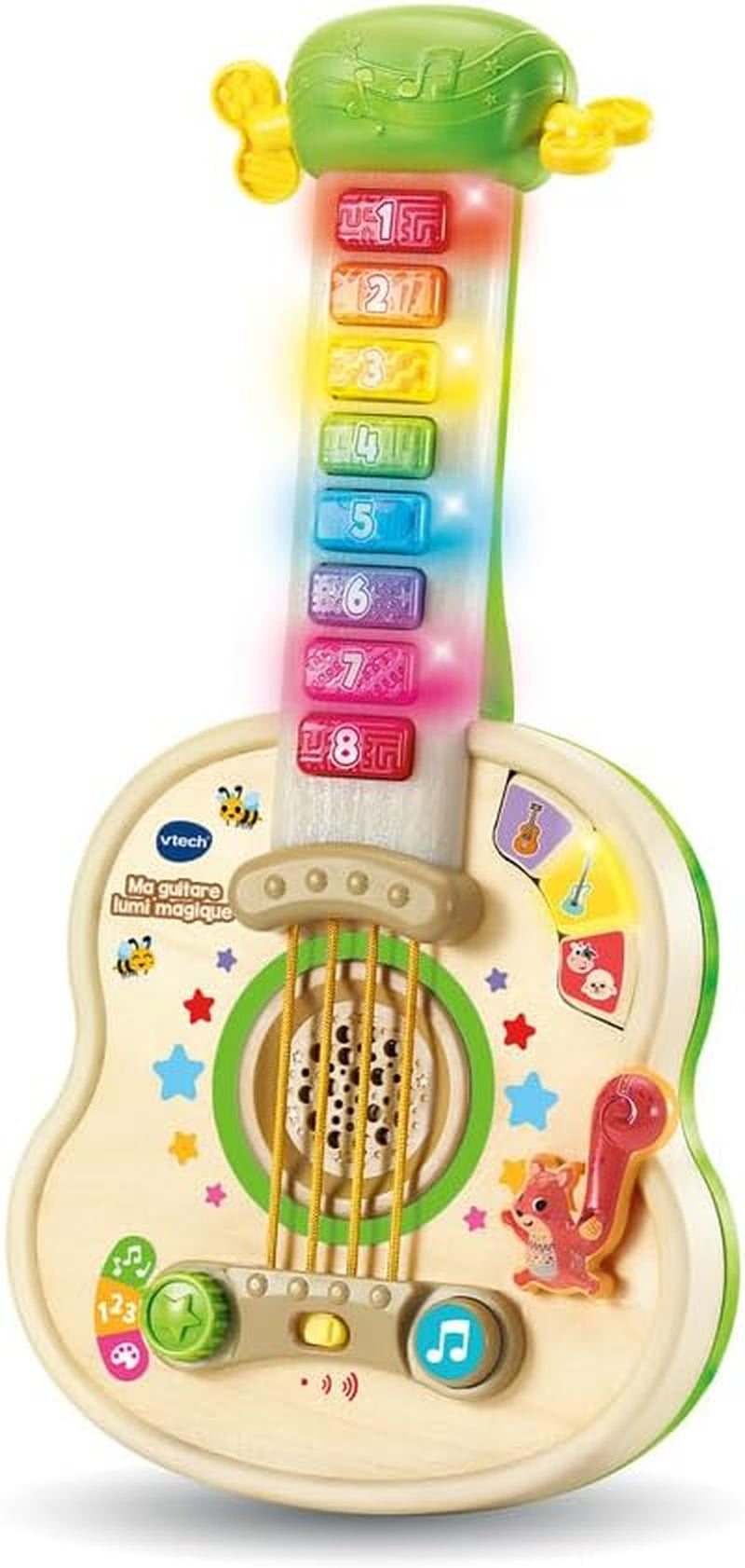 - Ma Guitare Lumi Magique, Instrument De Musique Partiellement En Bois, Guitare Acoustique Et Électrique, Jeu D'Éveil Musical Et De Motricité Fine, Cadeau Bébé Dès 18 Mois - Contenu En Français