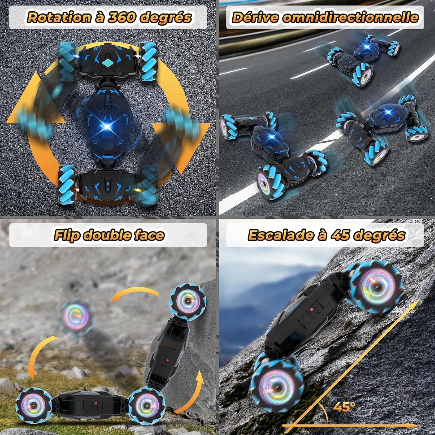 Voiture Télécommandée Tout Terrain Avec La Main, Avec Lumière Et Spray, Jouet RC Car Drift 4WD 2,4 Ghz Rotation À 360° Cadeau Voiture Telecommandé Enfant Filles Garçons Enfants De 6 8 9 10 Ans