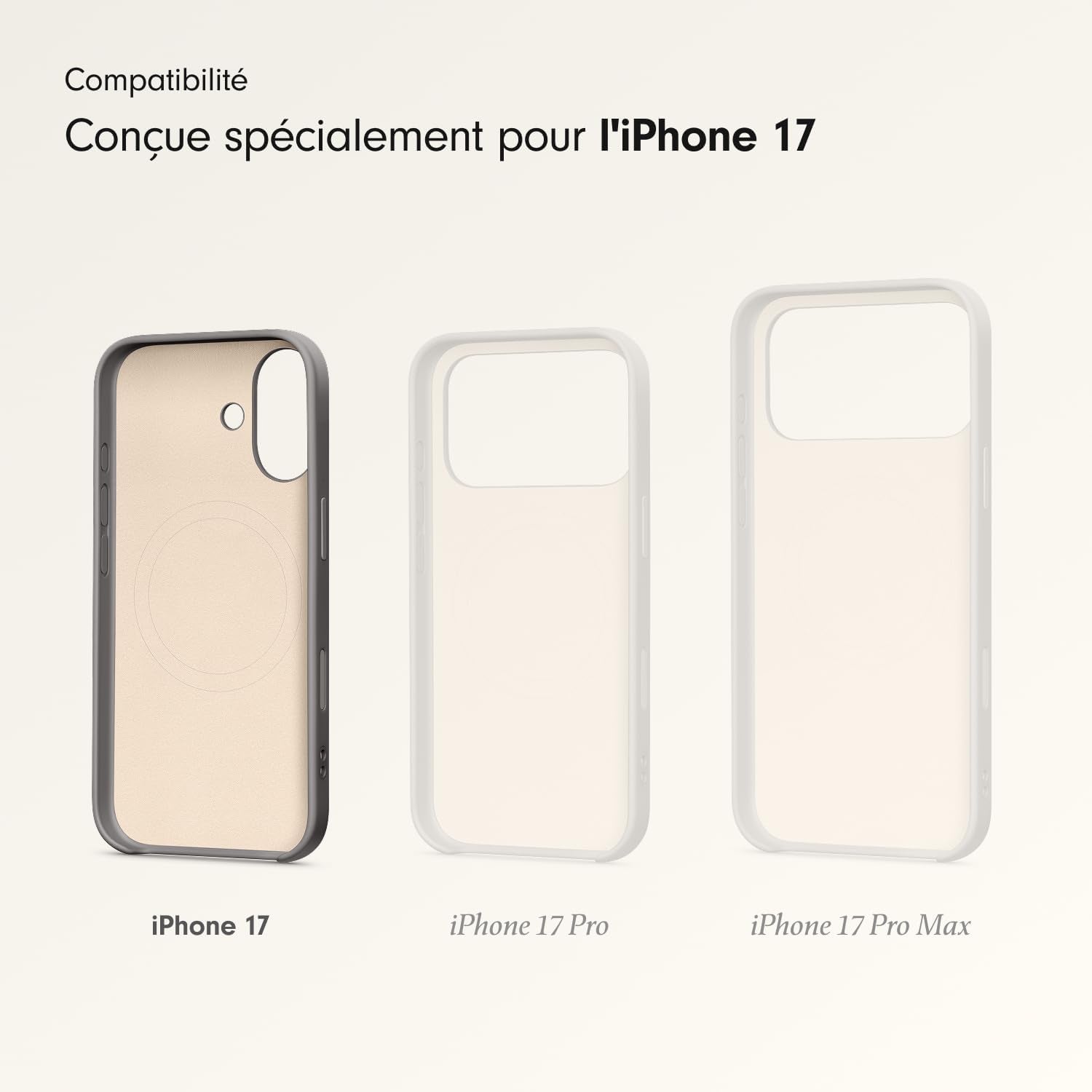 Coque Avec Béquille Pour Iphone 17 Équipée Magsafe Avec Commande De L'Appareil Photo, Support Intégré Et Dragonne, Fini Mat Et Doublure En Tissu Microfibre - Gris Granite