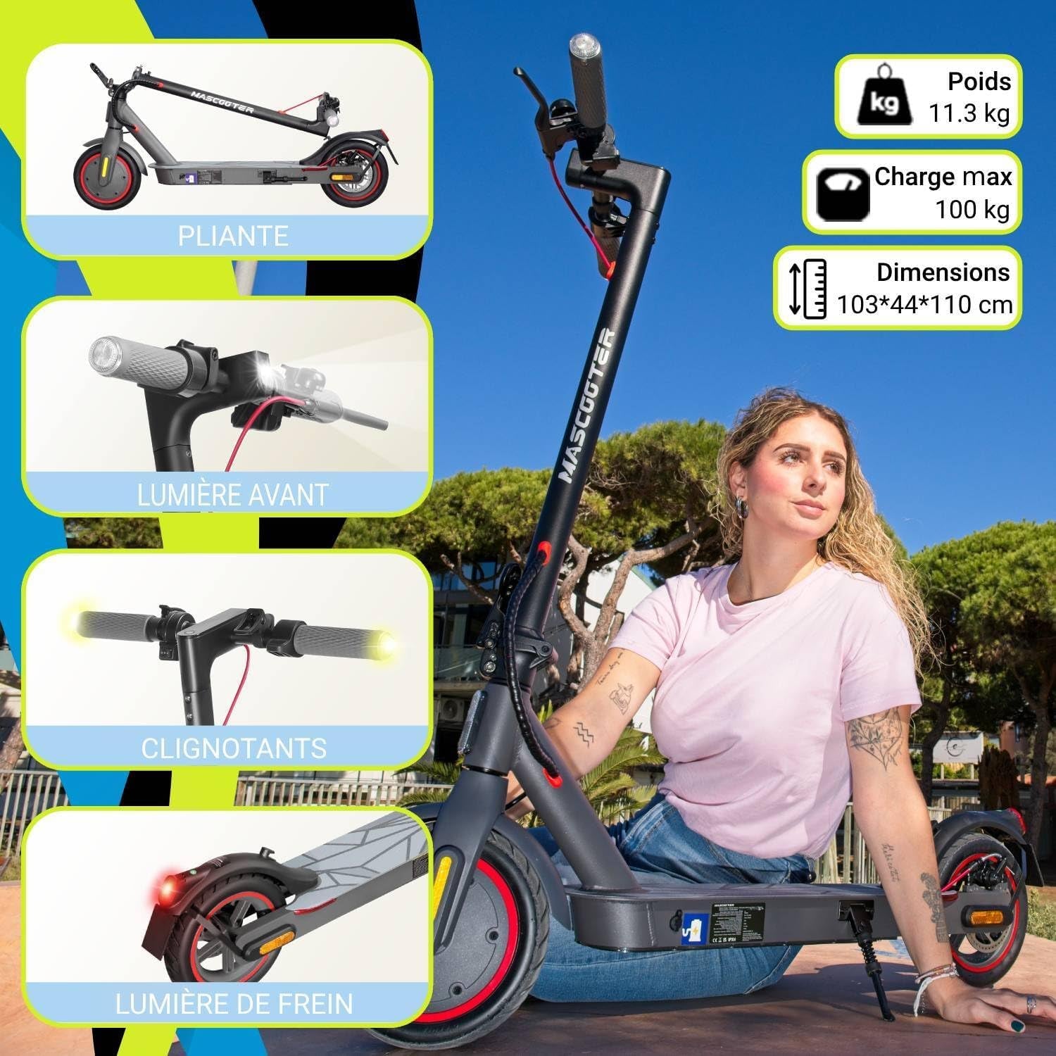 Trottinette Èlectrique Adulte - 300W-600W Max, Autonomie 20Km - Clignotants Et Régénération De Batterie Au Freinage – Roues 8.5