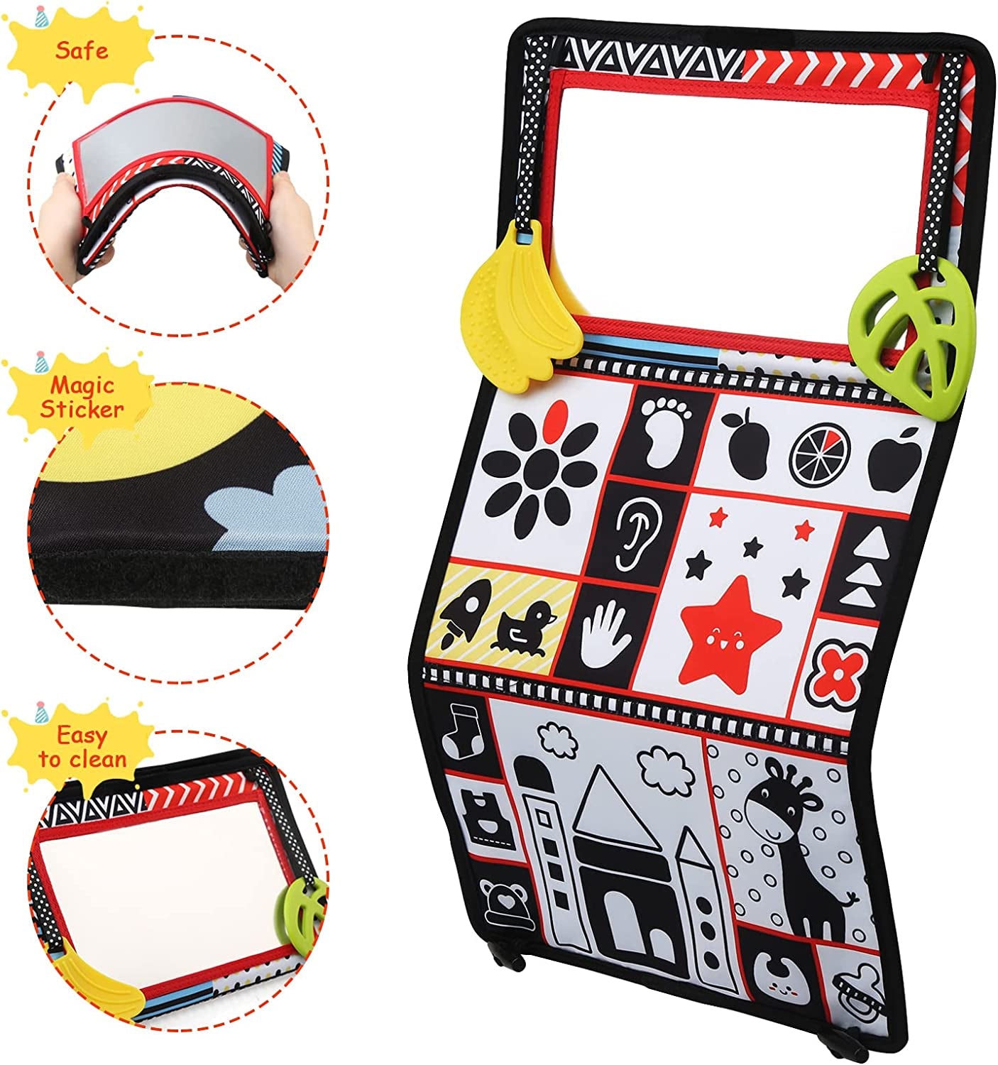 Jouet Bebe 6 Mois, Miroir Bebe Éveil Montessori 6-12 Mois, Livre Tissu Bébé Noir Et Blanc Jouets Sensoriels Pour Enfants Jeux D'Eveil Bébé Cadeau Pour Naissance Fille Garcon 6 12 Mois
