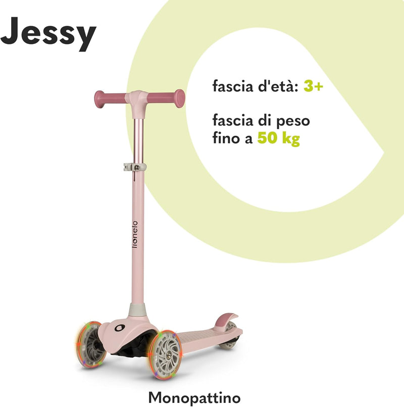 Jessy Trottinette D'Équilibre Pour Enfants De 3 Ans À 50 Kg, Trottinette Trois Roues Légère Avec Réglage En Hauteur, Roues LED, Plateforme Antidérapante, Hauteur Scooter (Pink)