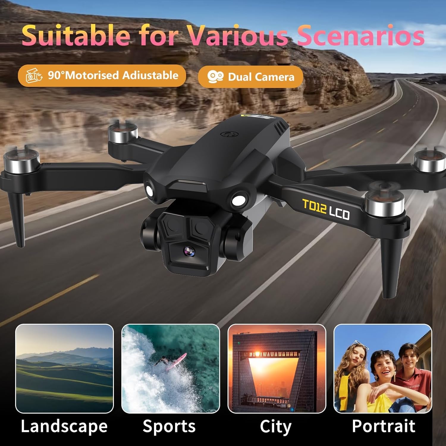 TD12LCD Drone Avec Caméra, Transmission Par Écran LCD, Moteur Sans Balais, Positionnement Par Flux Optique, Quadricoptère RC Pliable Pour Débutants Adultes, Moins De 249G