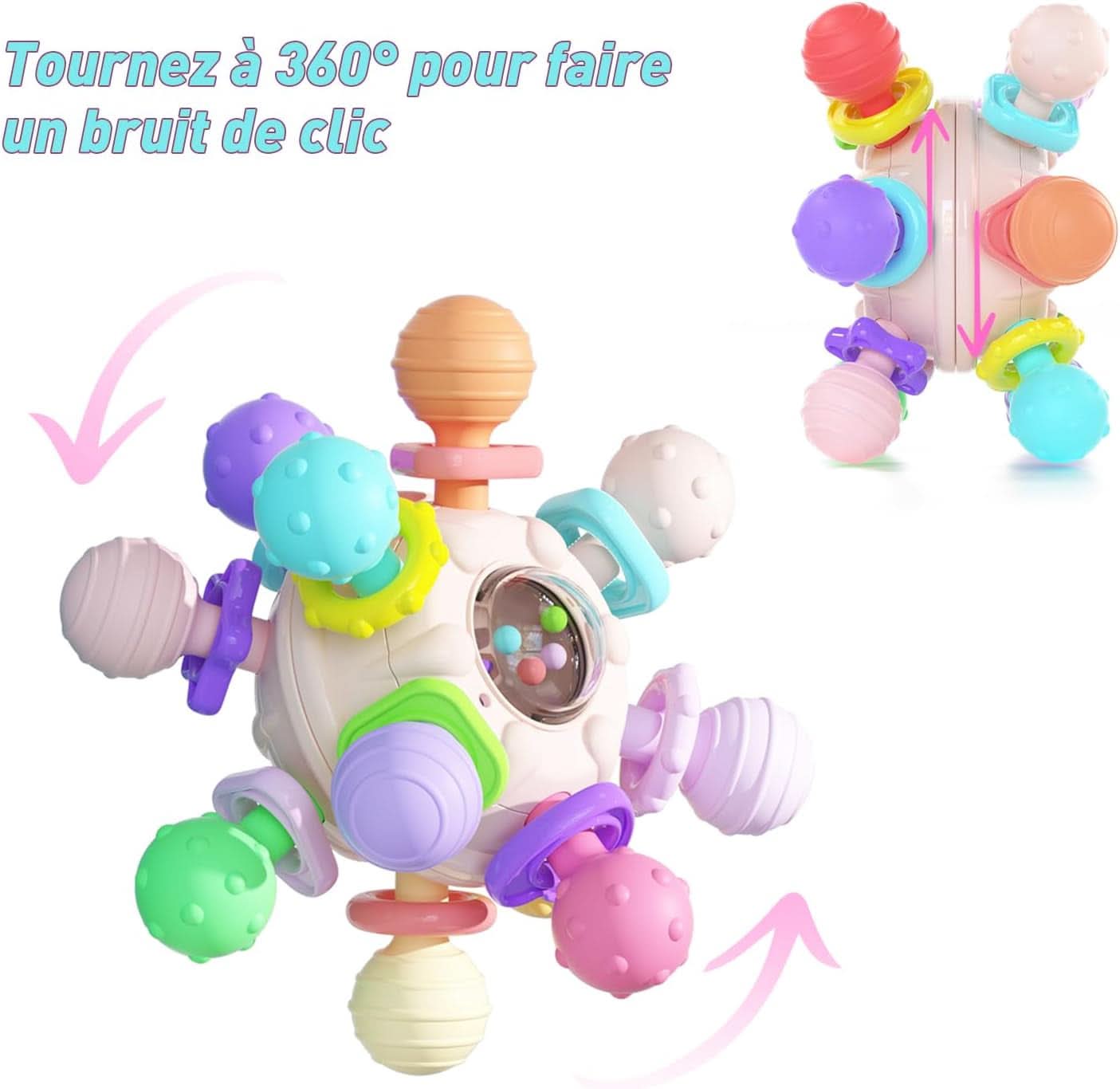 Jouet Bebe Dentition Pour Naissance 0-3 6 9 12 Mois, Jouet Bebe 1 An, Montessori Jeux D Eveil Enfant Hochet Sensorielle Balle, Cadeau Naissance Fille Garçons-Bleu